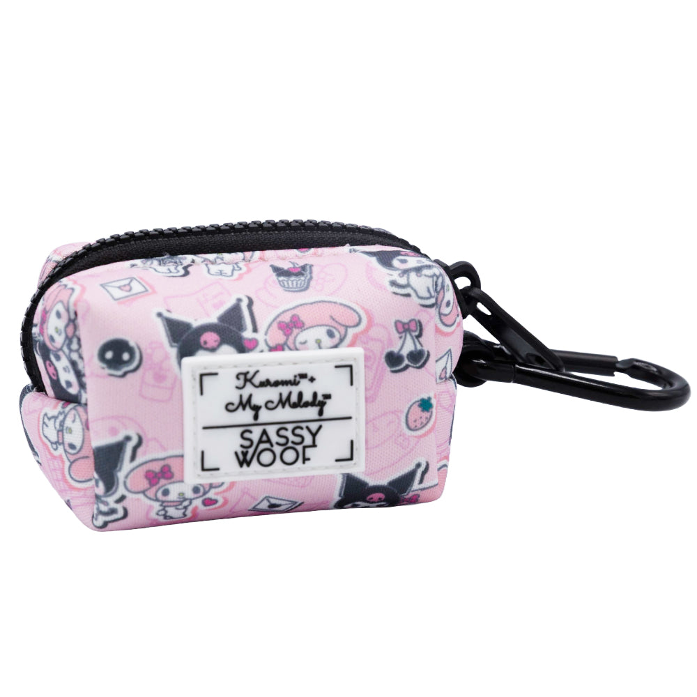 Sassy Woof Edition dog waste bag holder attached to a leash