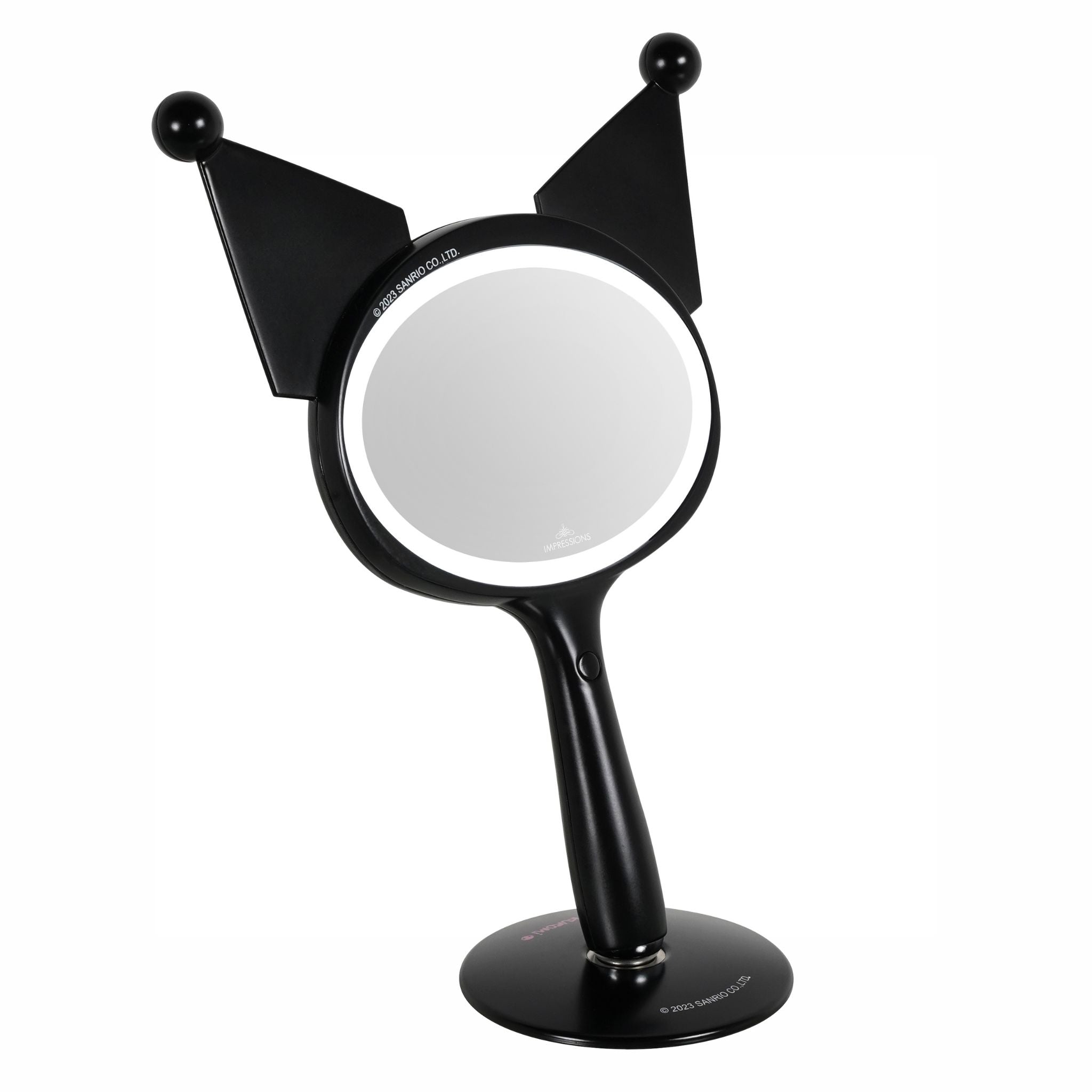 Kuromi LED Handheld Makeup Mirror with soft-touch finish and adjustable brightness