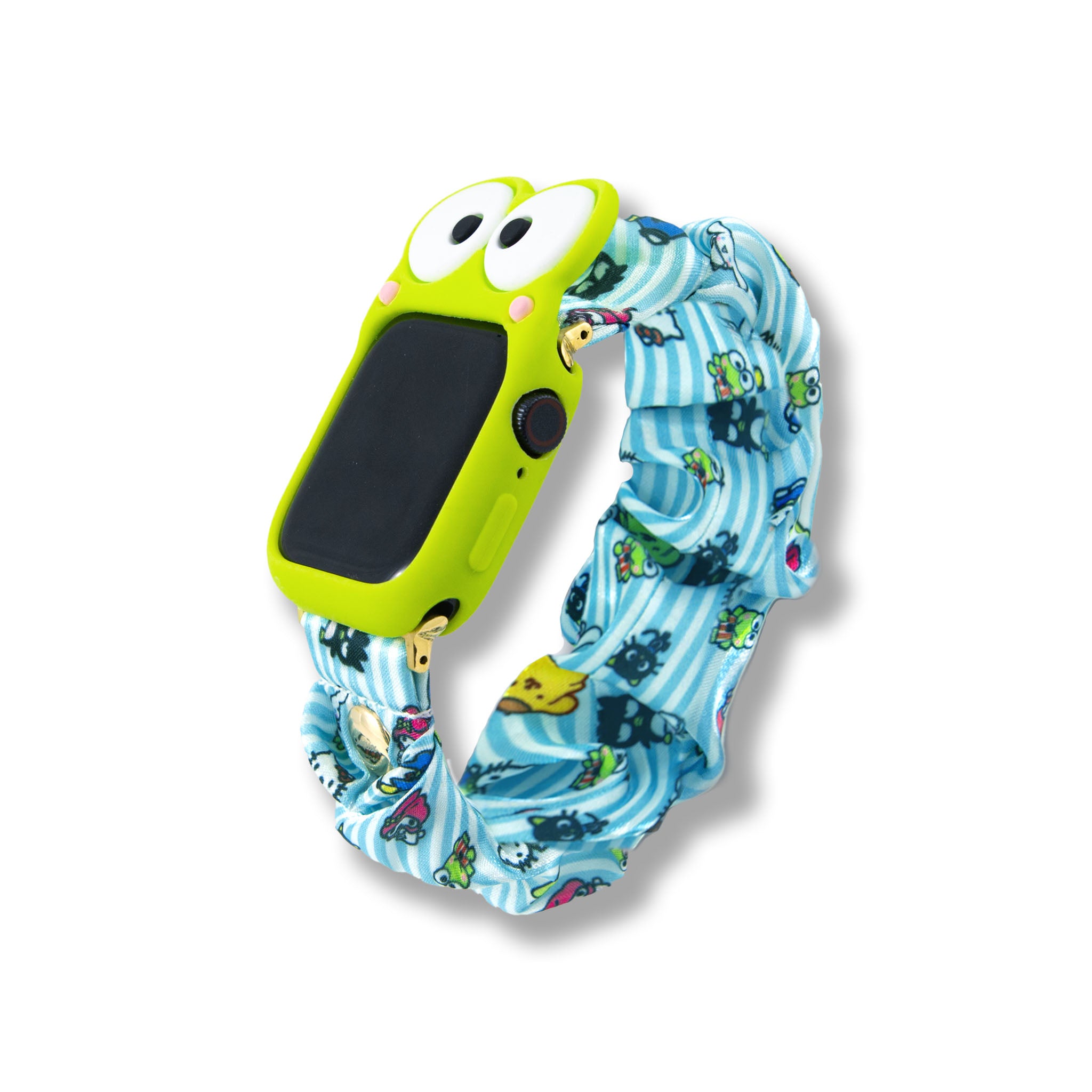 Keroppi Silicone Watch Bumper being put on an Apple Watch, showing its ease of use