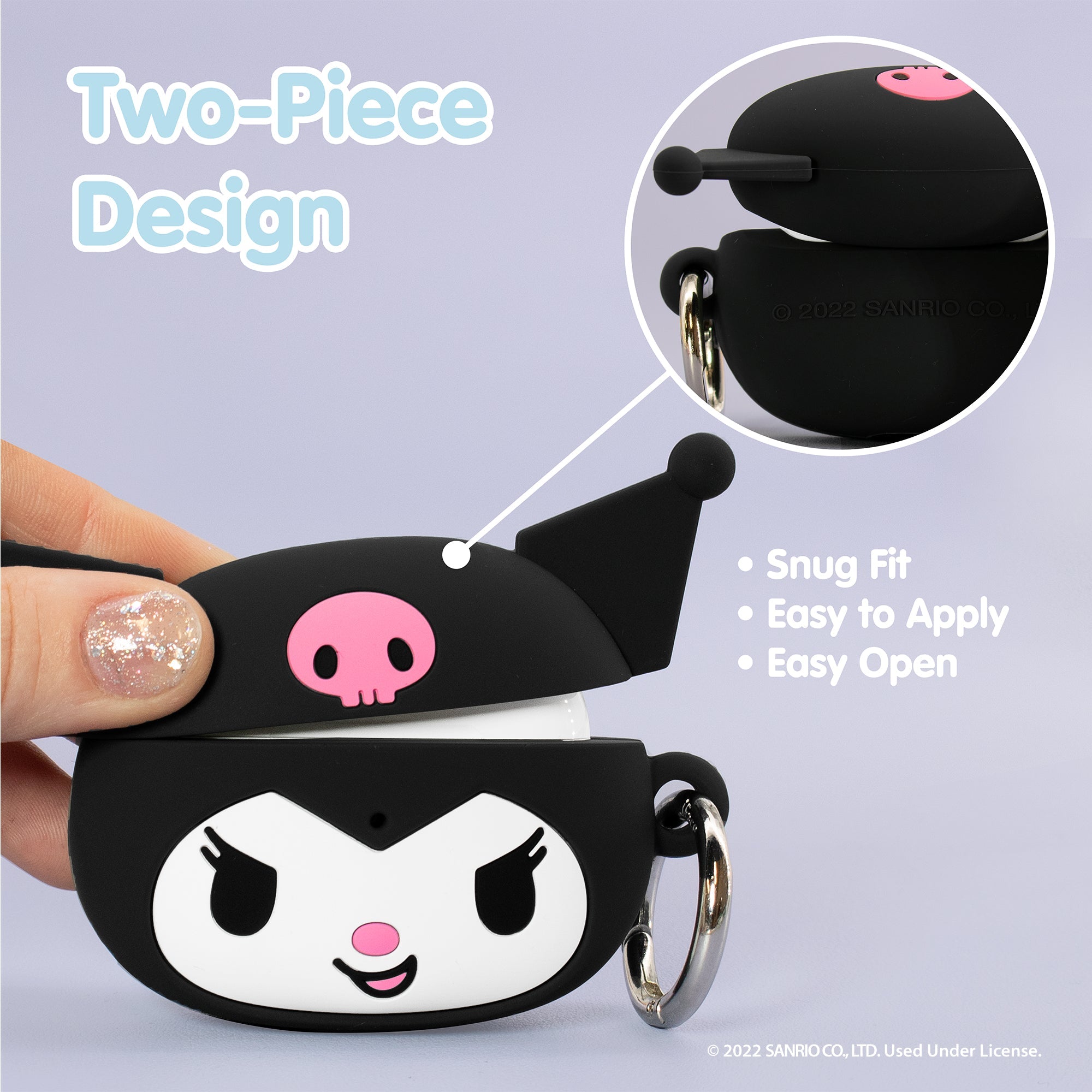 Kuromi AirPods case with AirPods inside, showing wireless charging