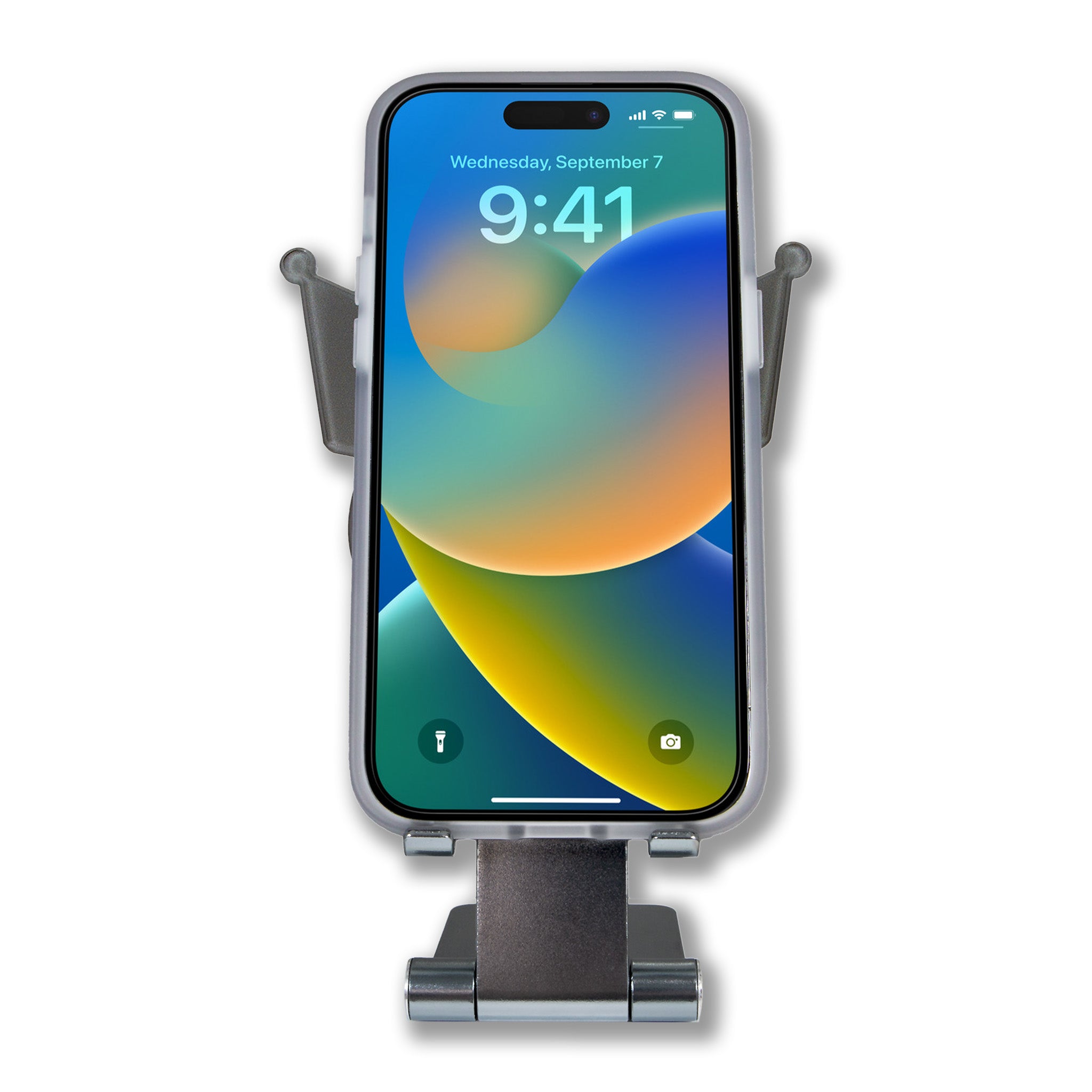Side view of the cute phone stand with a phone in landscape mode for video calls