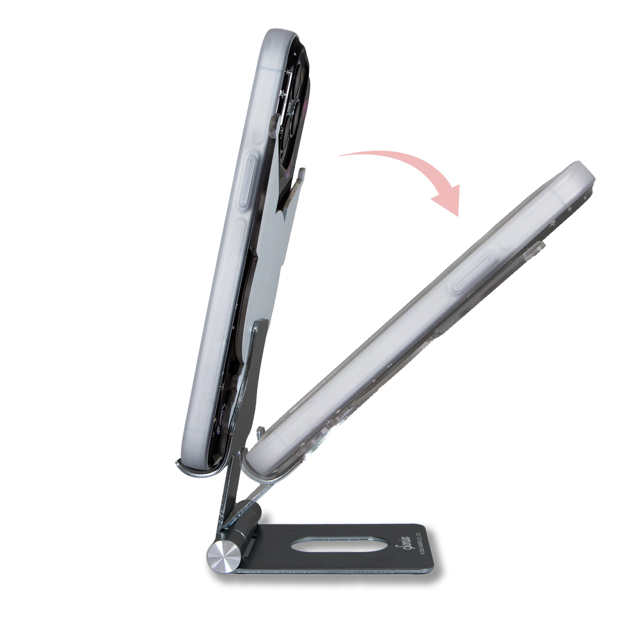 Side view of the cute phone stand with a phone in landscape mode for video calls