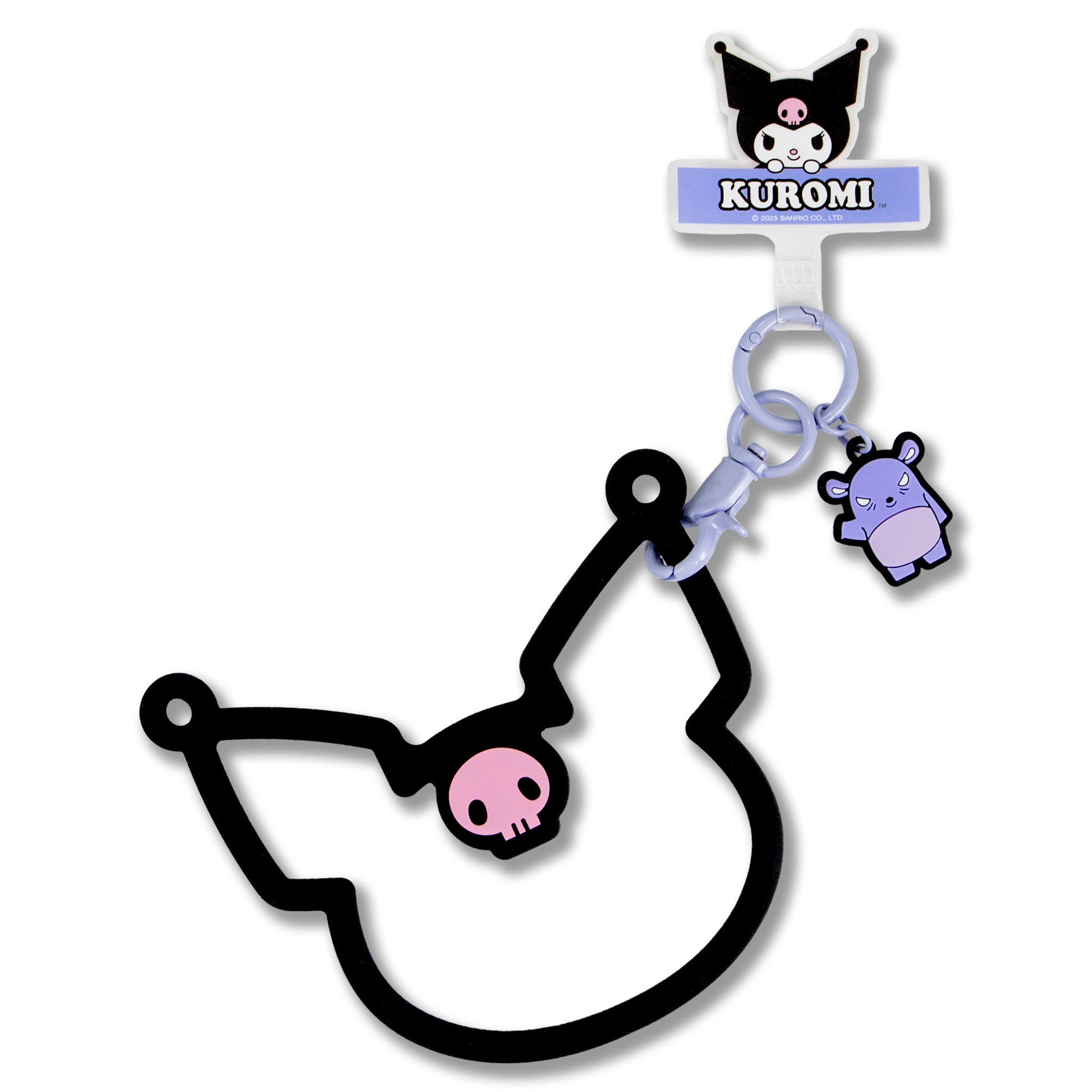 Kuromi silicone bracelet attached to iPhone in a car cup holder