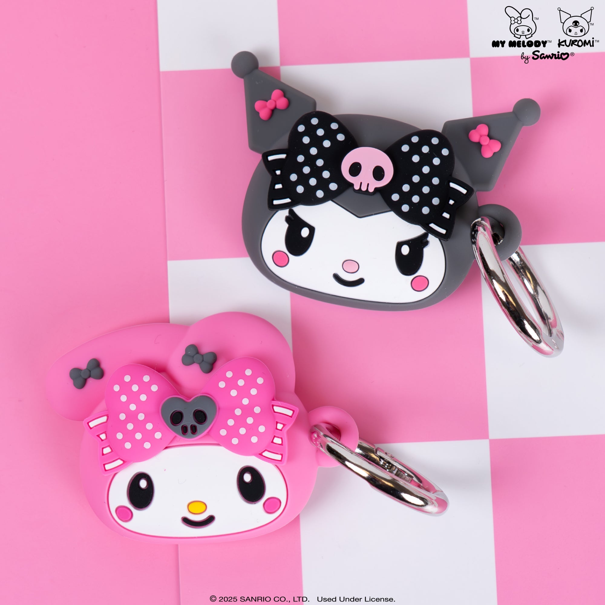 Kuromi AirTag case attached to a pet collar