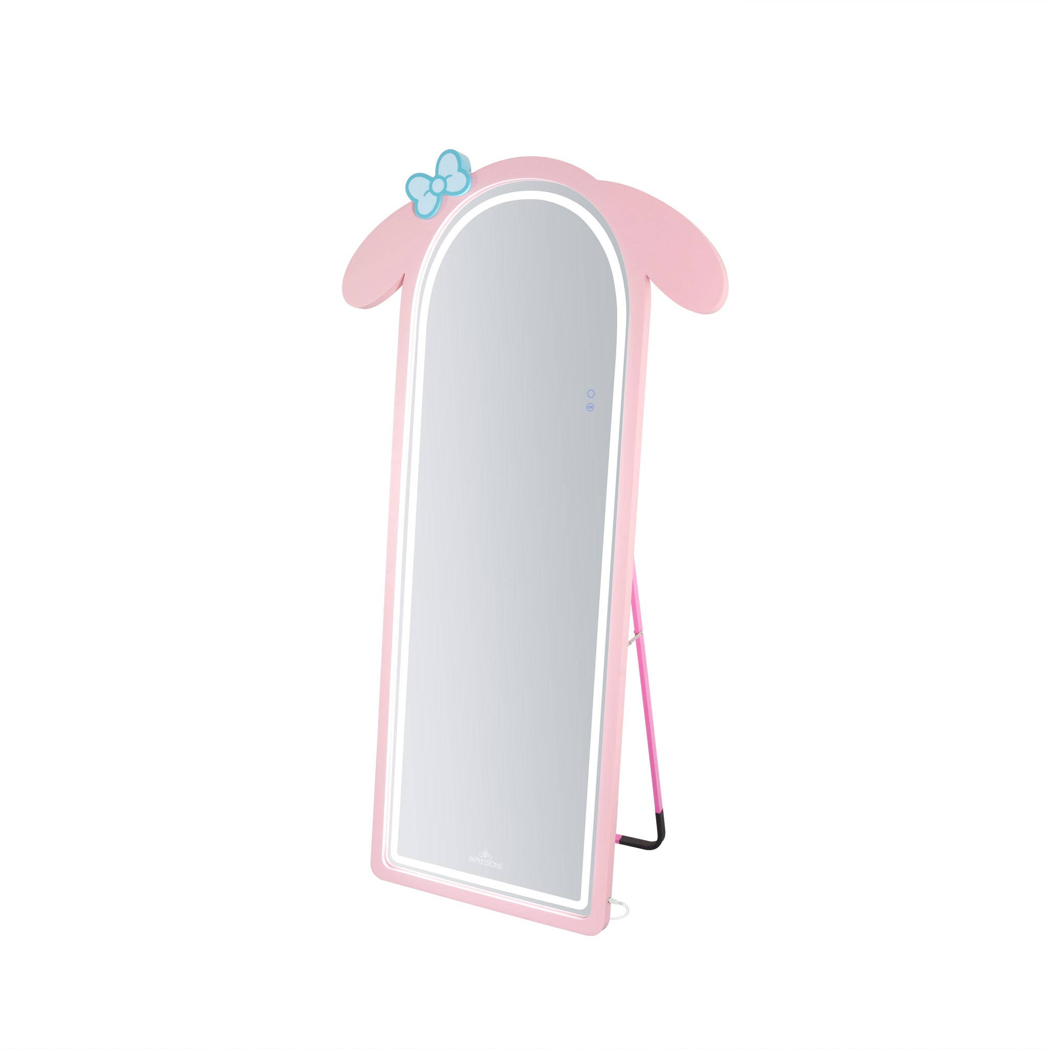 My Melody full-length mirror illuminating a modern bedroom with RGB lighting