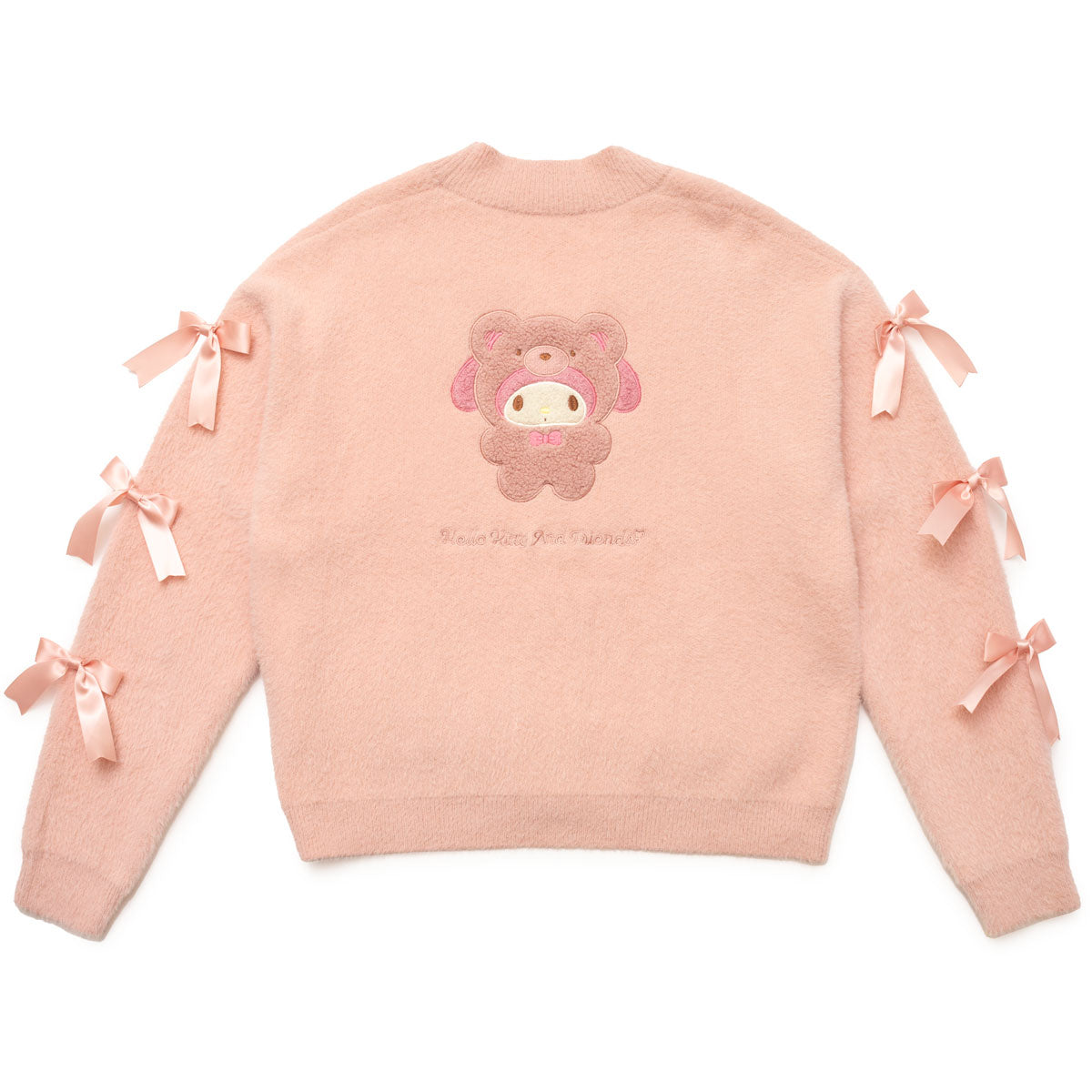 Back detail of the kawaii cardigan showcasing My Melody and plush design elements