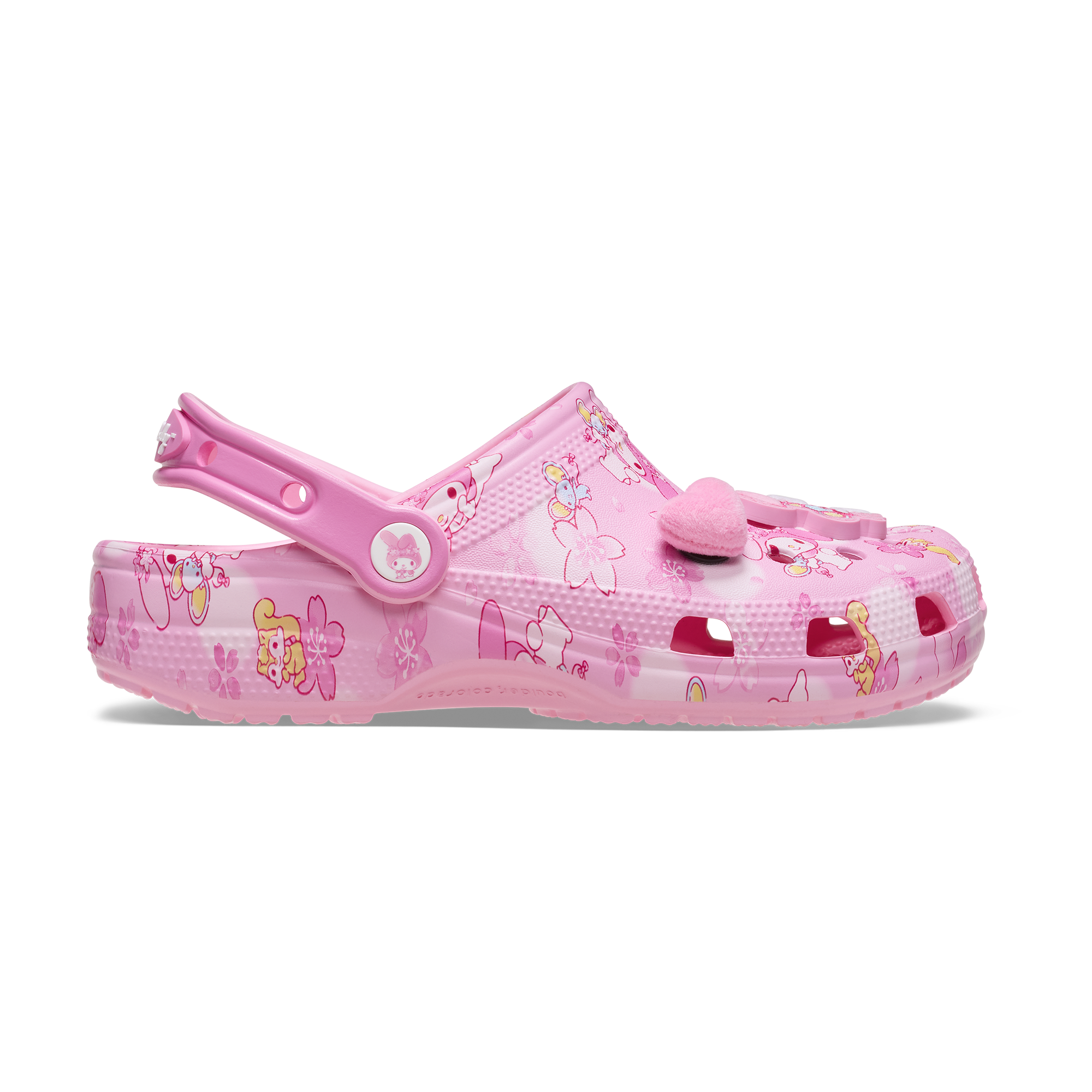 Close-up of My Melody Crocs Classic Clog highlighting the soft design and pivoting heel strap.