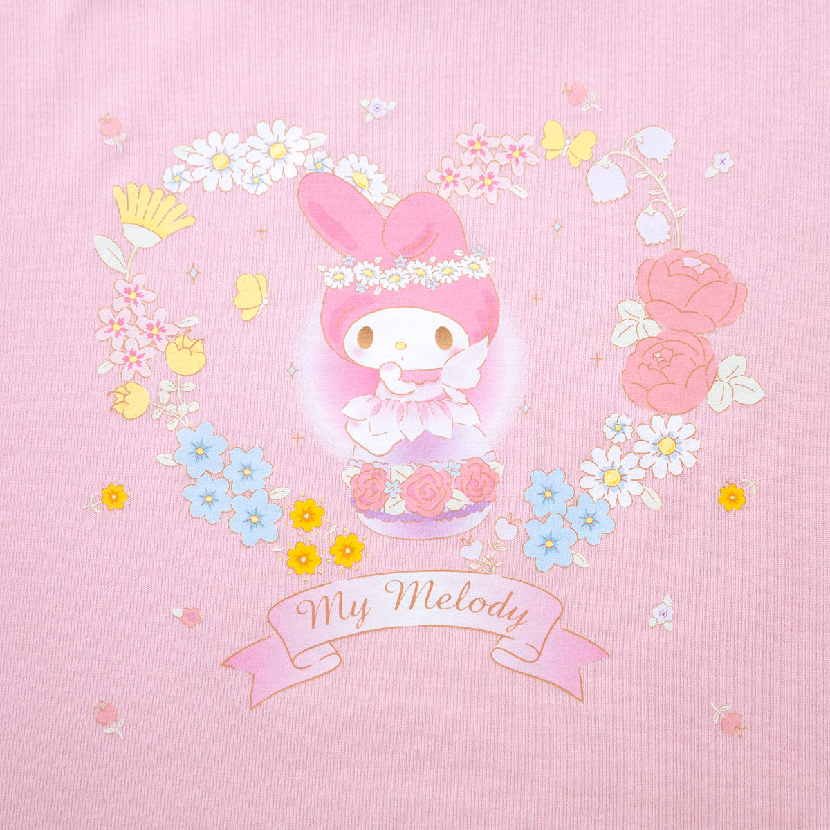 Model wearing kawaii clothing featuring JapanLA x My Melody anniversary tee.