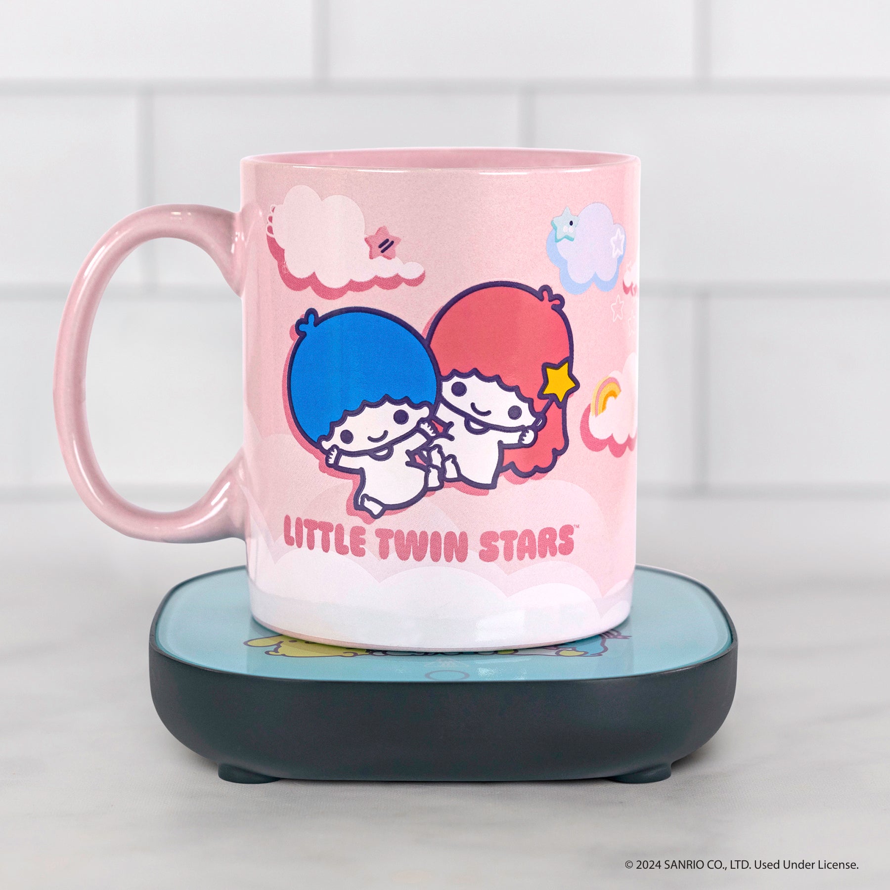 Close-up of Little Twin Stars ceramic coffee mug filled with coffee