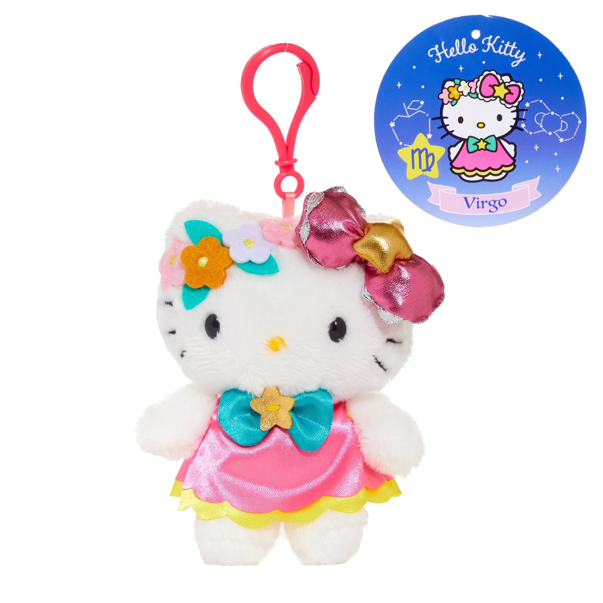 Hello Kitty Virgo zodiac mascot clip with celestial design attached to a backpack