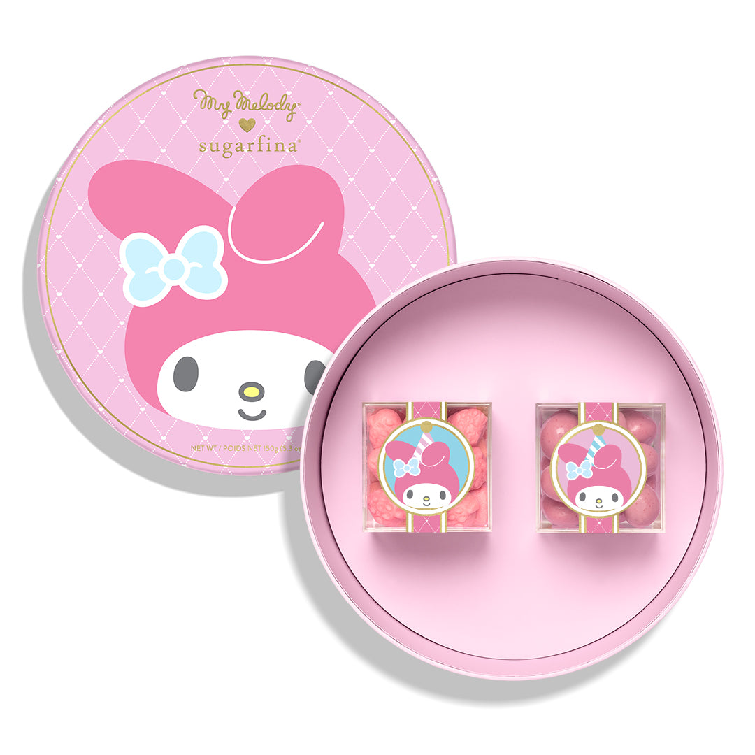 My Melody x Sugarfina 50th-anniversary candy bento box with pink packaging and character artwork