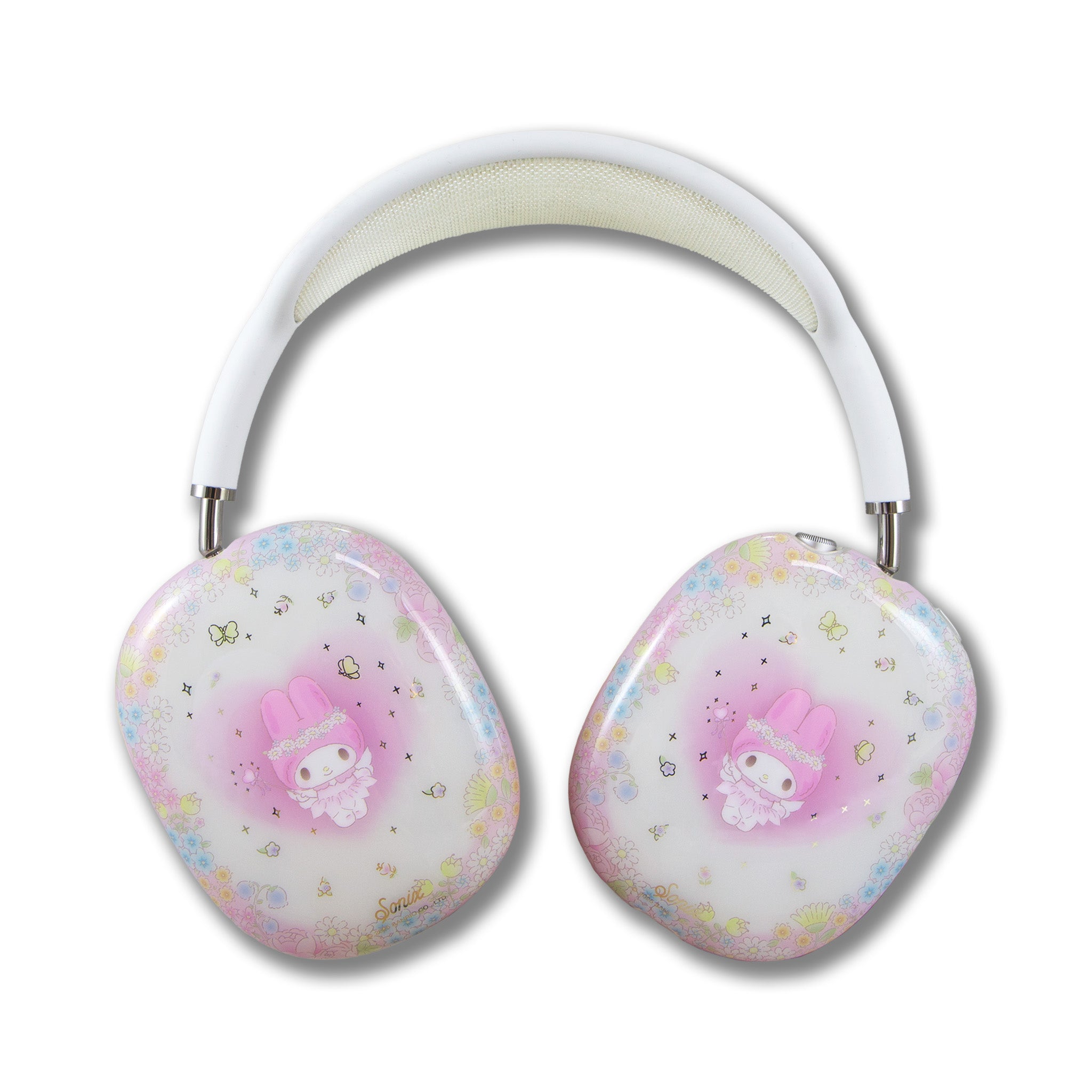 Front view of My Melody x Sonix AirPods Max cover showcasing colorful design.