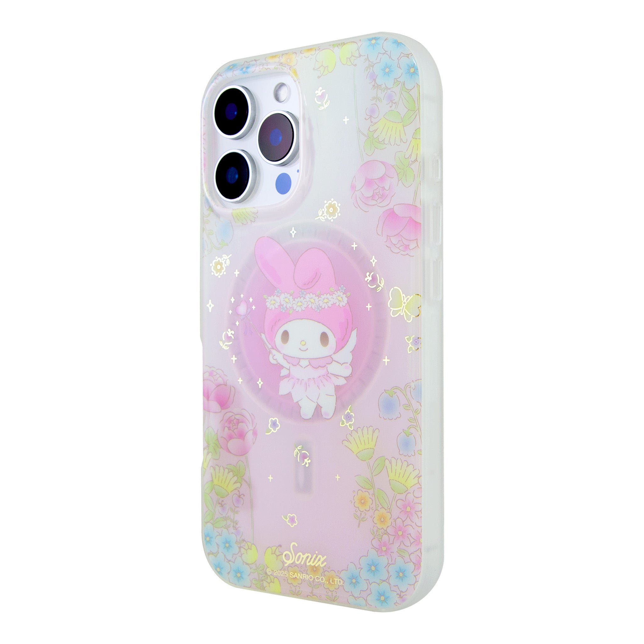 My Melody 50th Anniversary iPhone case showcasing fairy design from a side angle.