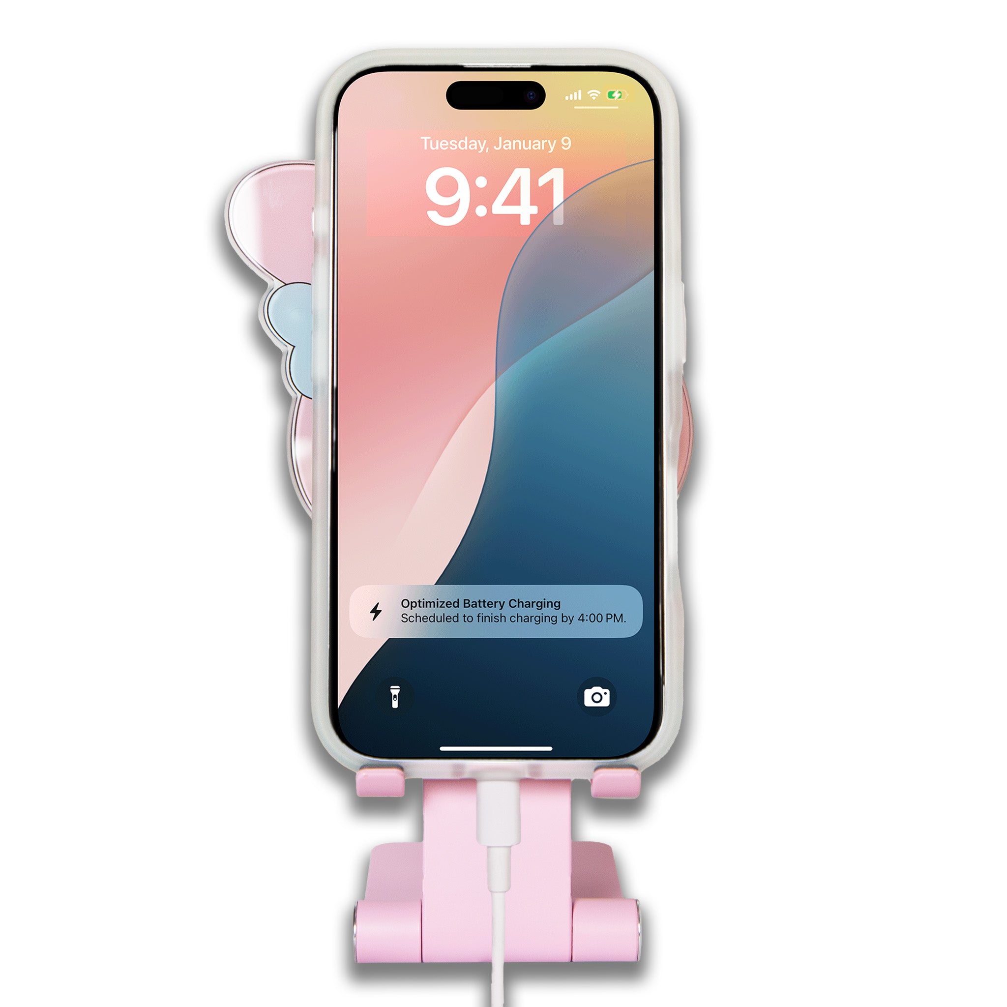 Close-up of the Sanrio character detailing on the acrylic phone stand