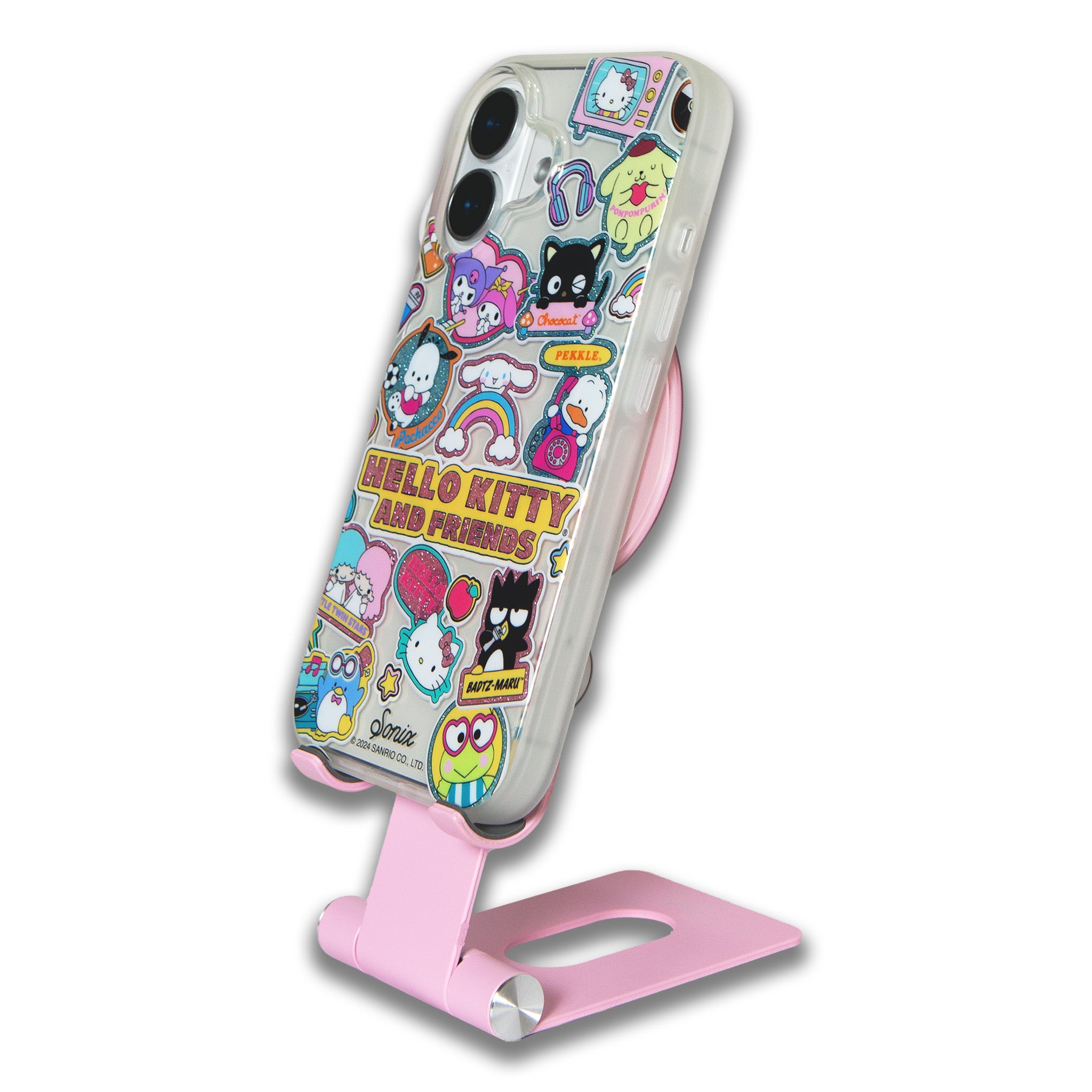 Close-up of the Sanrio character detailing on the acrylic phone stand