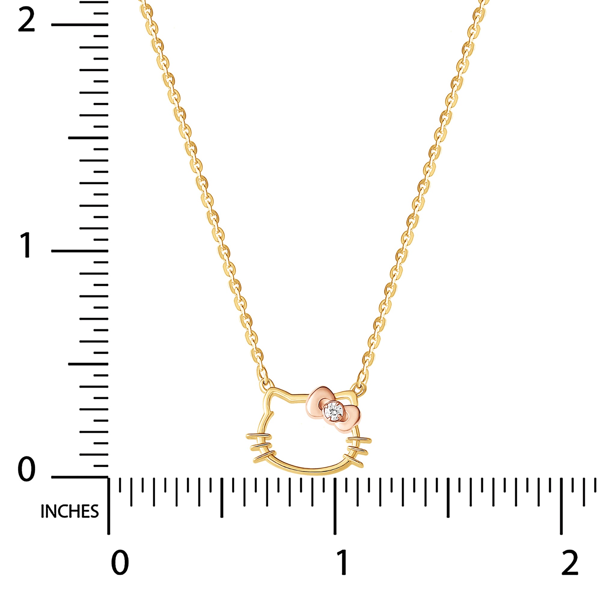Side view of Hello Kitty pendant with diamond accent, showcasing rose gold details.