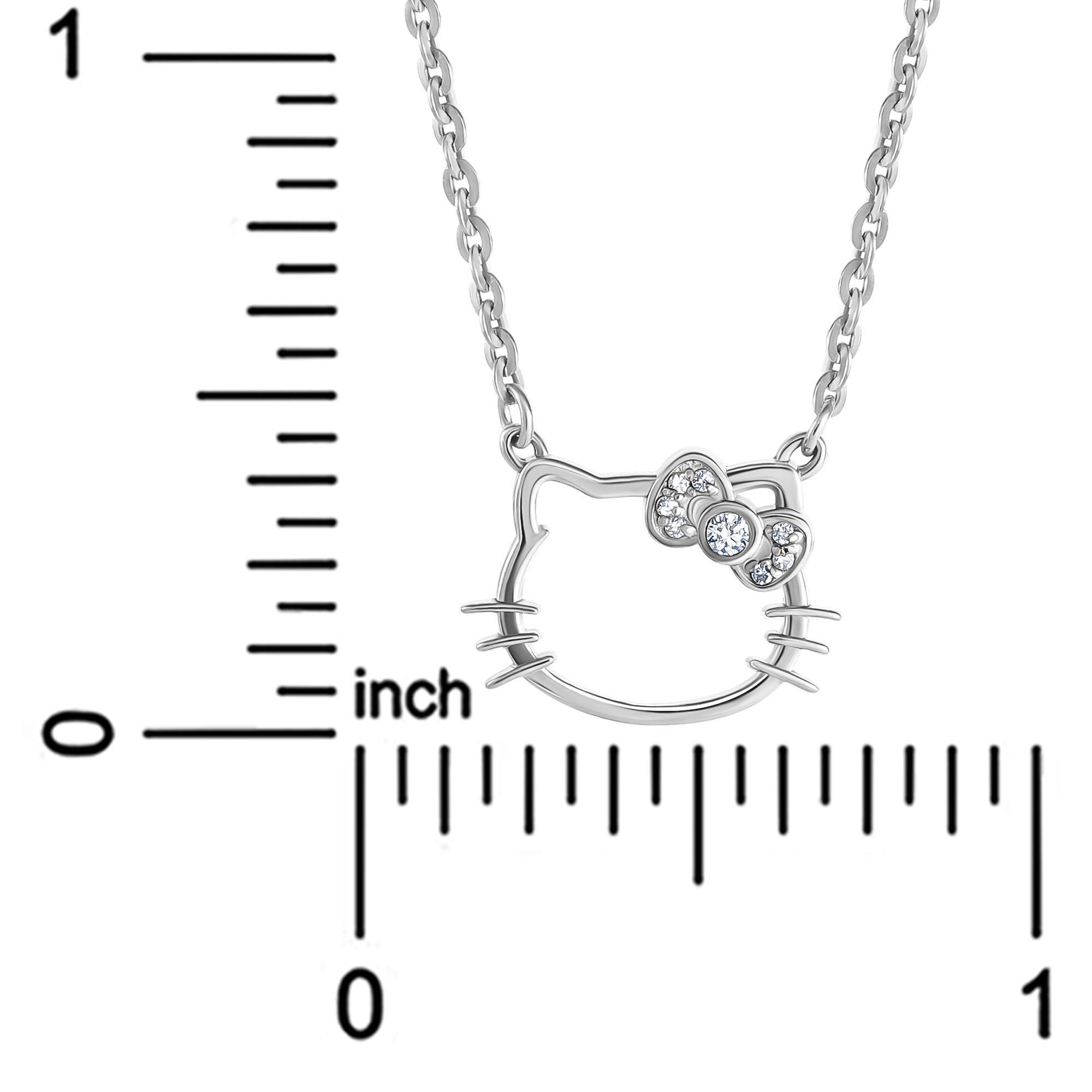 Hello Kitty diamond necklace, close-up of diamond details on the bow