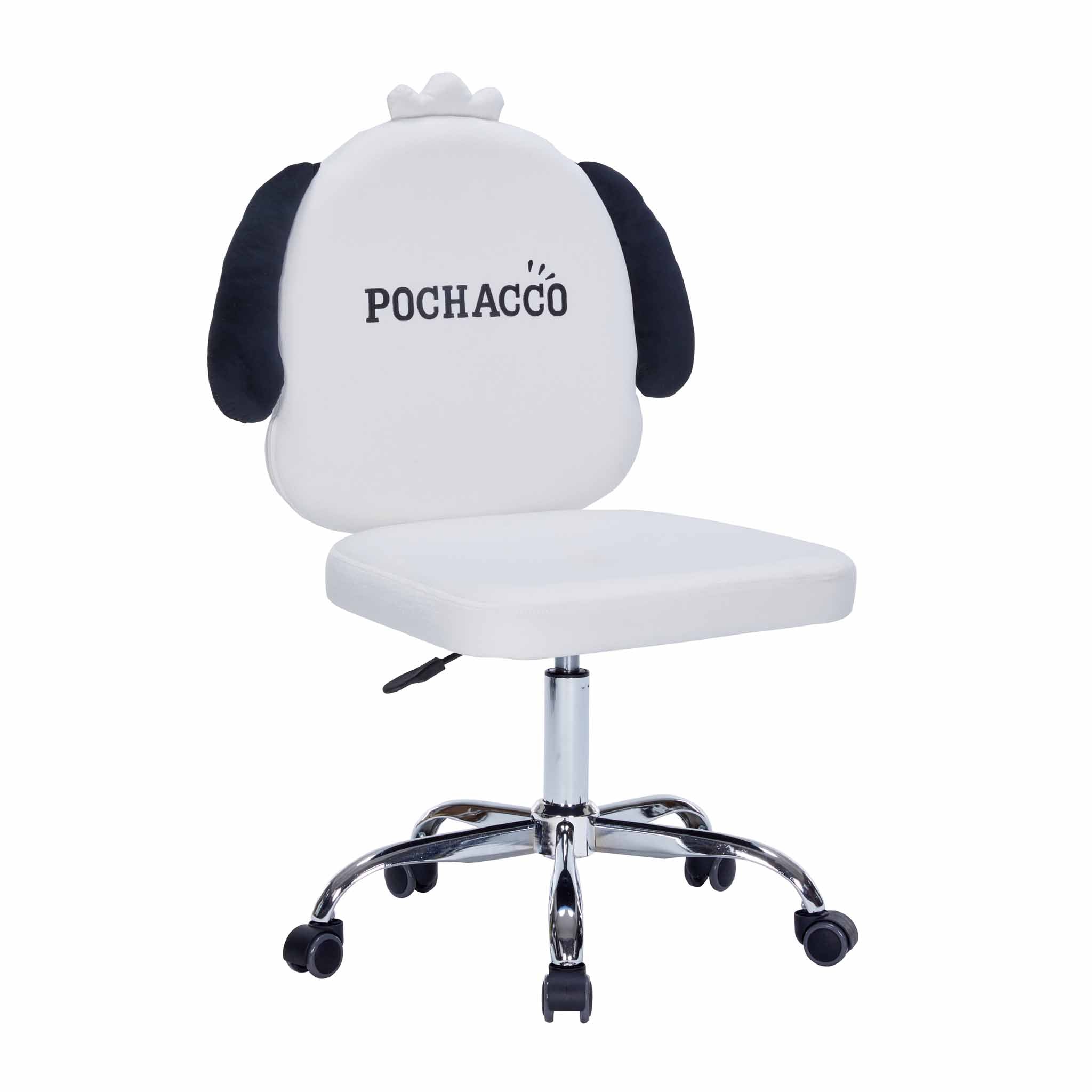 Side view of Pochacco vanity chair with adjustable height and plush velvet finish