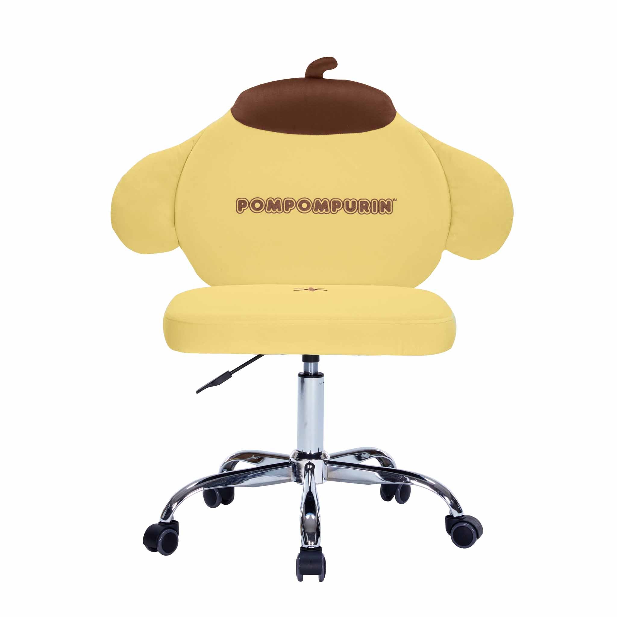 Side view of the swivel vanity chair showing adjustable height and metallic base