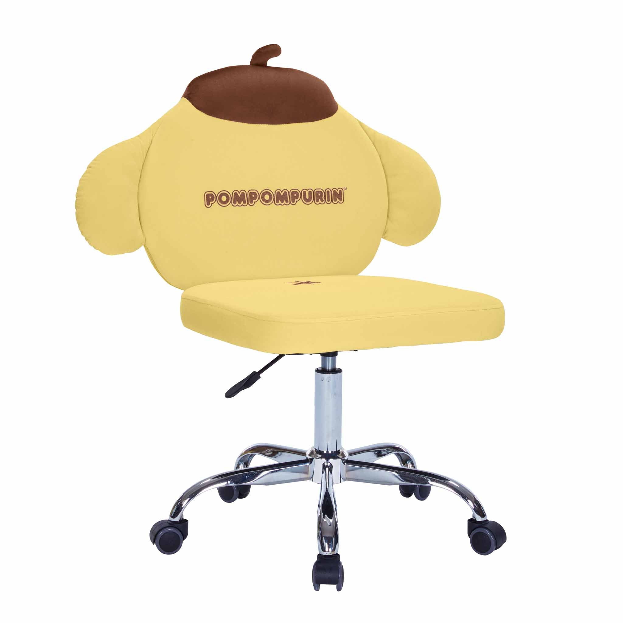 Side view of the swivel vanity chair showing adjustable height and metallic base