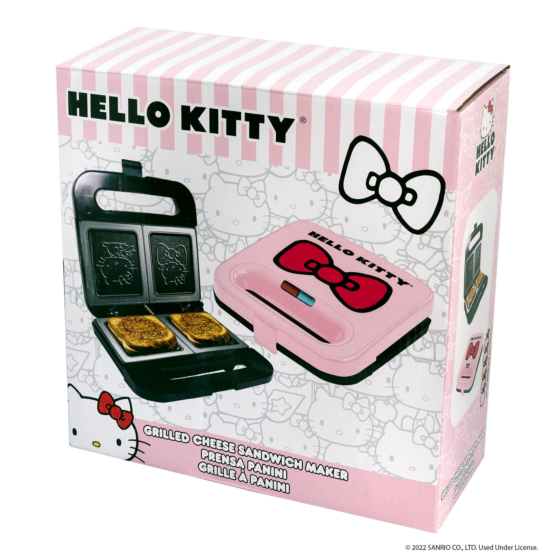 Side angle of grilled cheese sandwiches in the Hello Kitty press