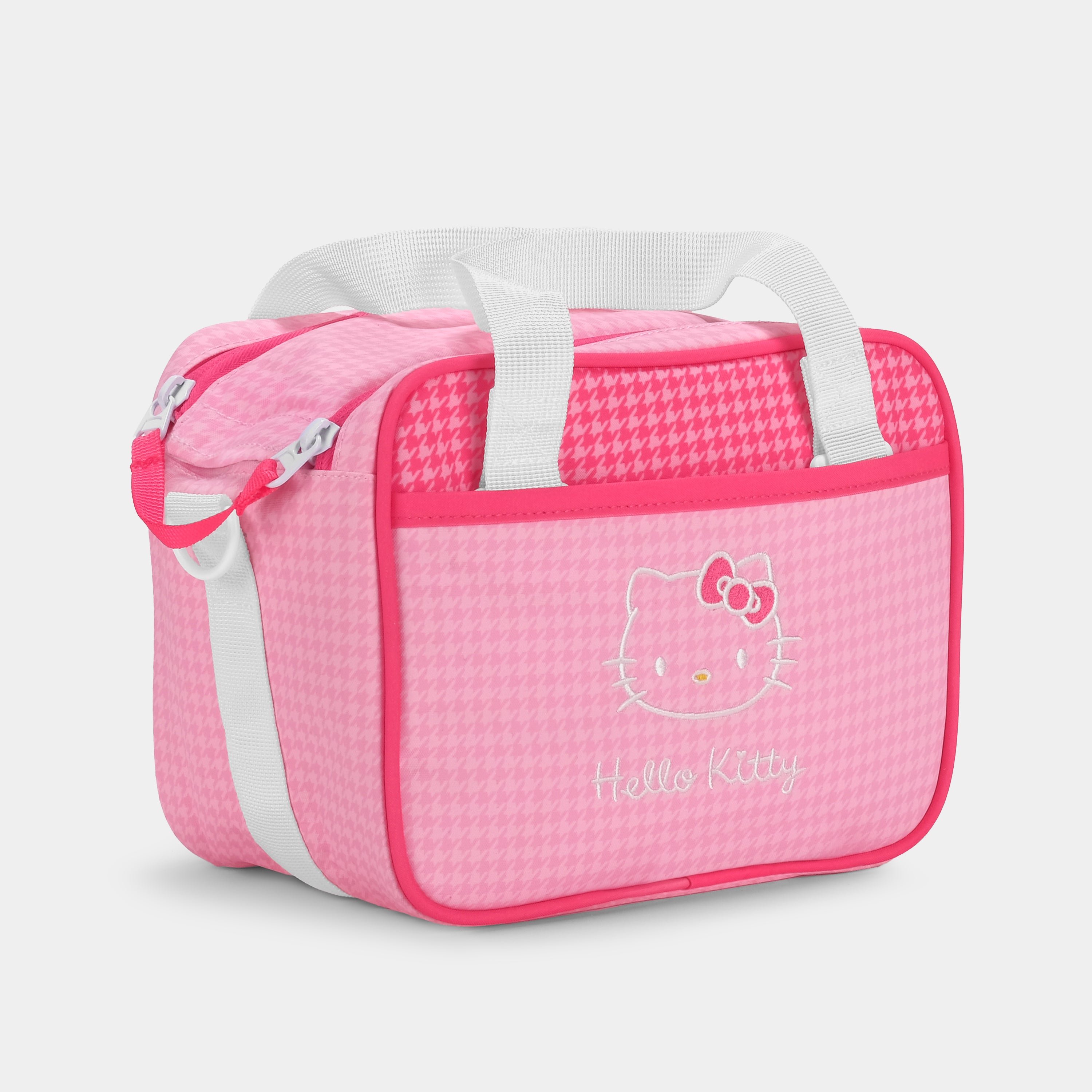Front pocket open to reveal film storage in Hello Kitty bag