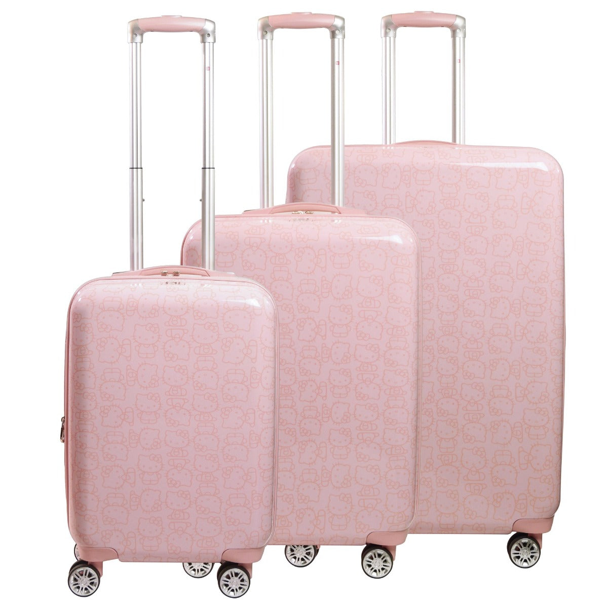 Hello Kitty luggage set with 3 hardshell spinner suitcases in pink