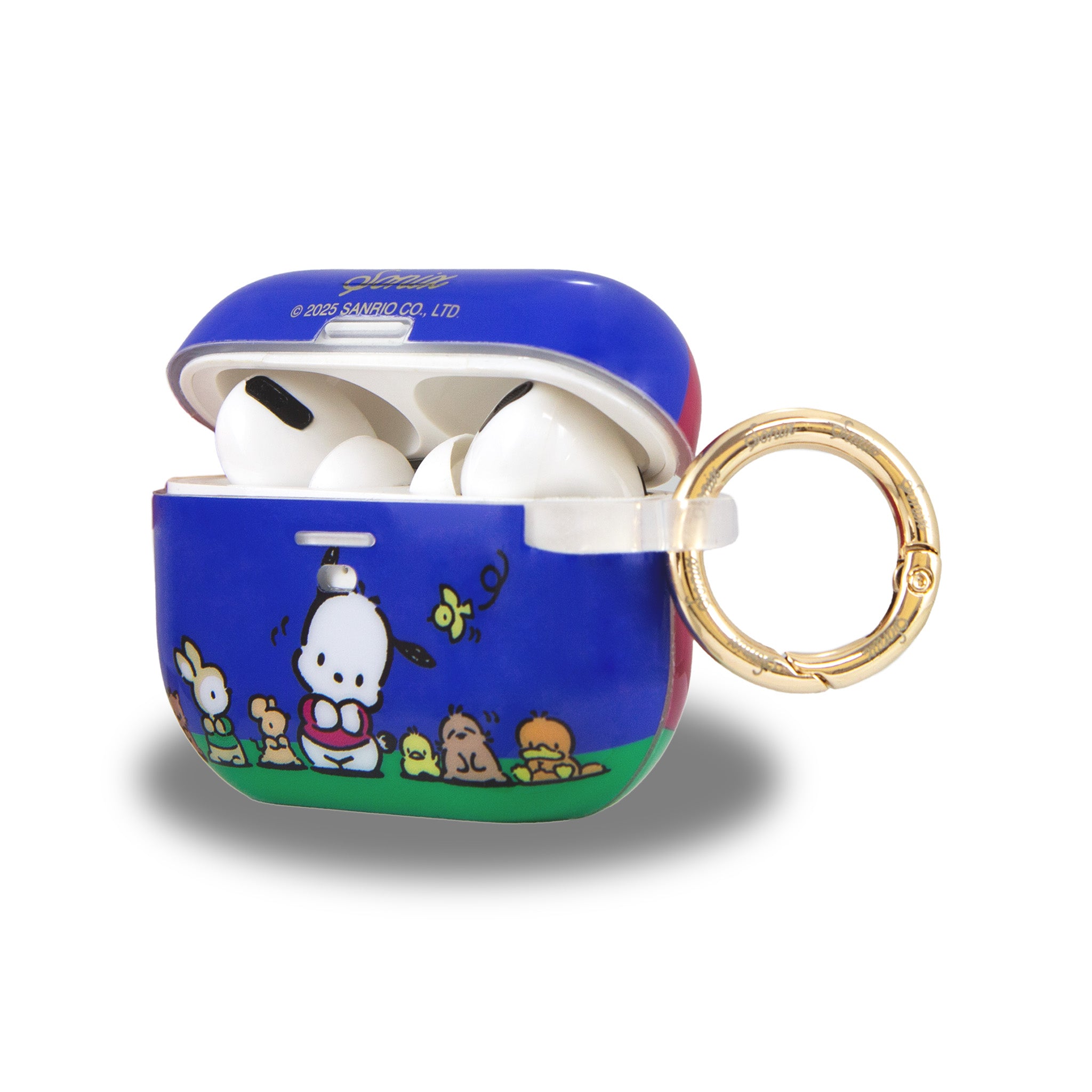 Pochacco case attached to a backpack, demonstrating portability.