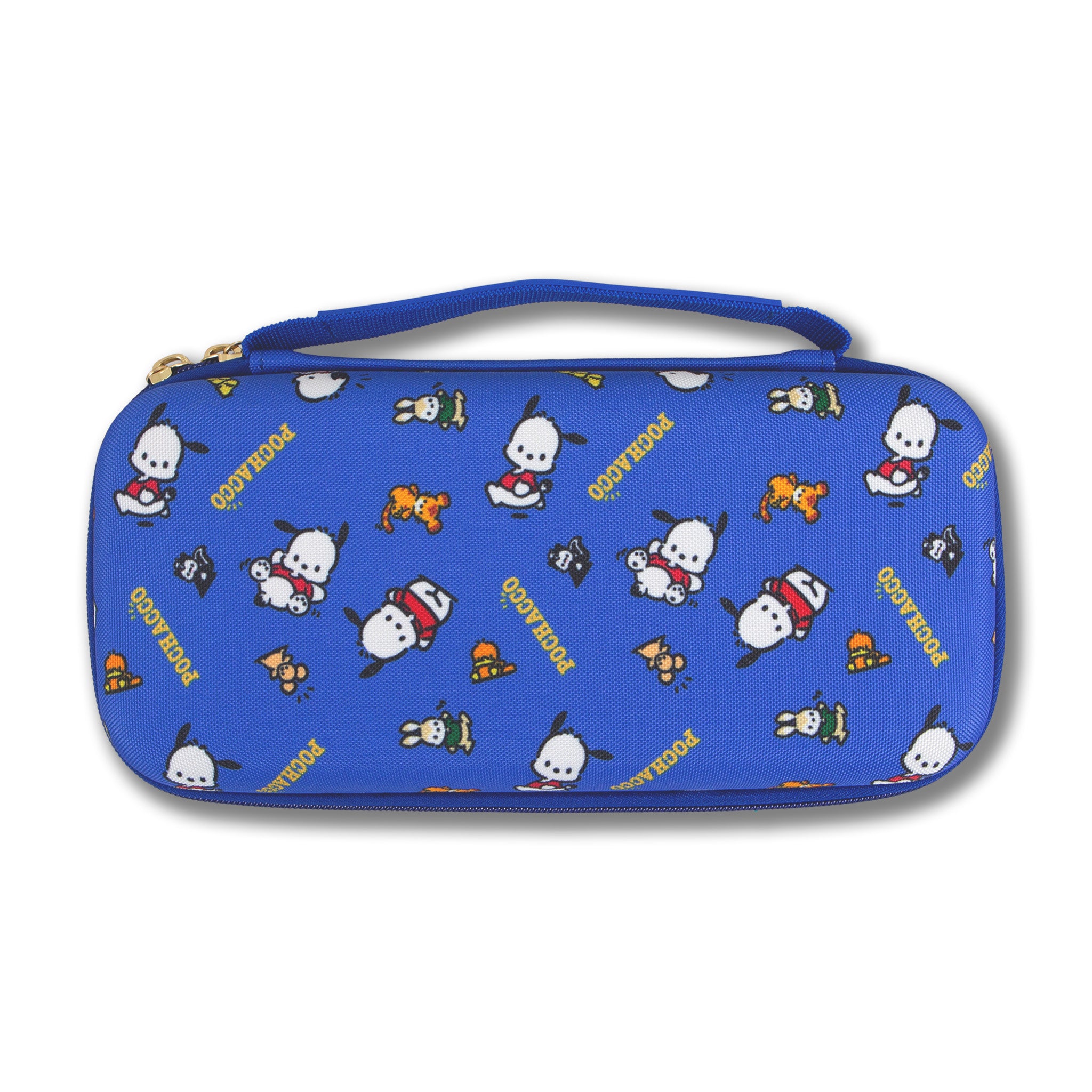 Pochacco Nintendo Switch case next to OLED model for size comparison
