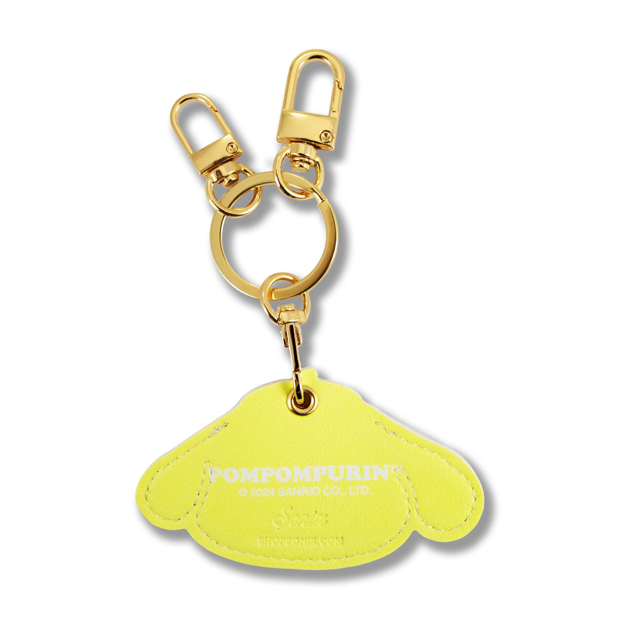 Vegan leather Pompompurin airtag keychain attached to keys for secure tracking
