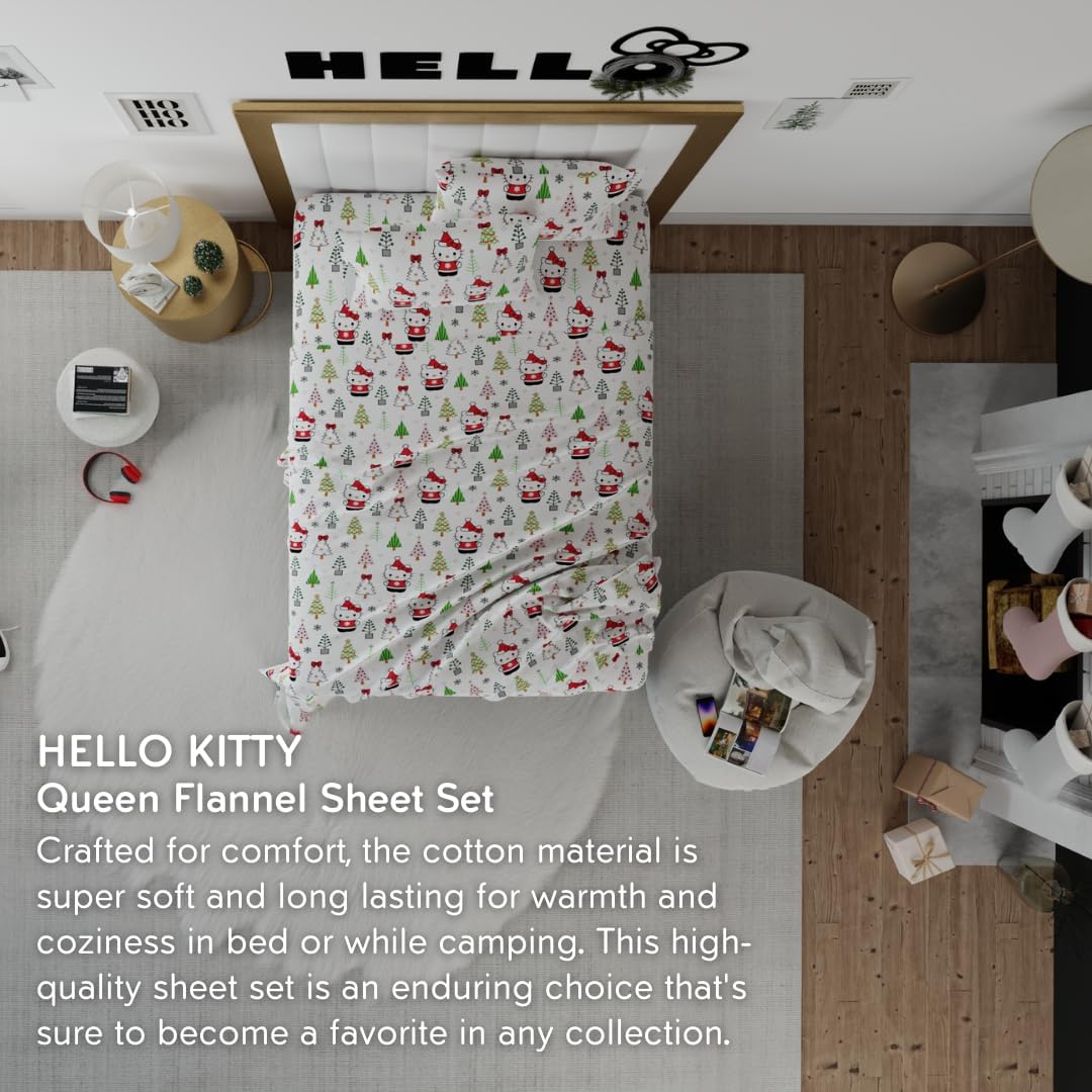 Full view of the flannel sheet set showcasing the festive design and cozy flannel material.