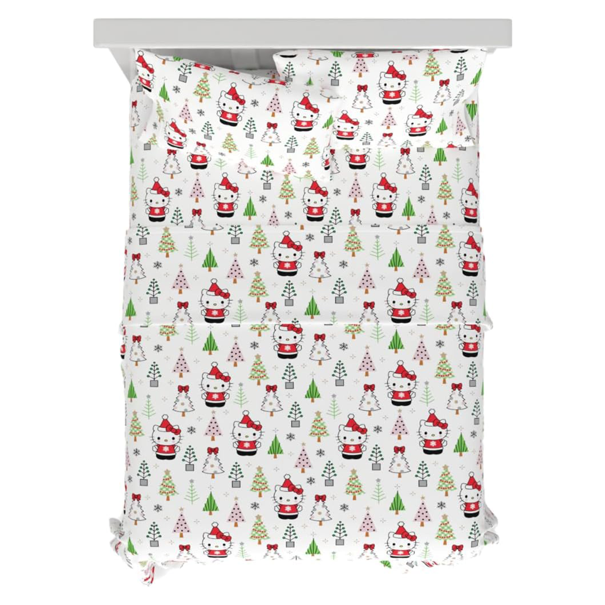Full view of the flannel sheet set showcasing the festive design and cozy flannel material.