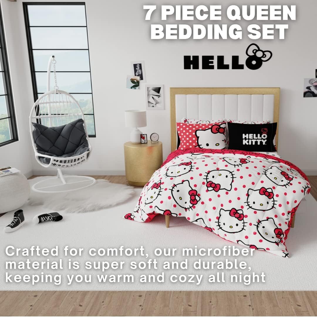 Hello Kitty bed sheets and comforter set in a cozy kids bedroom