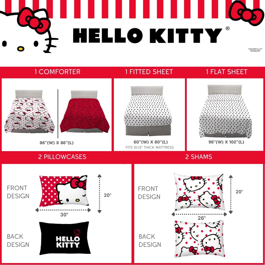 Close-up of Hello Kitty bedding set showing the reversible design