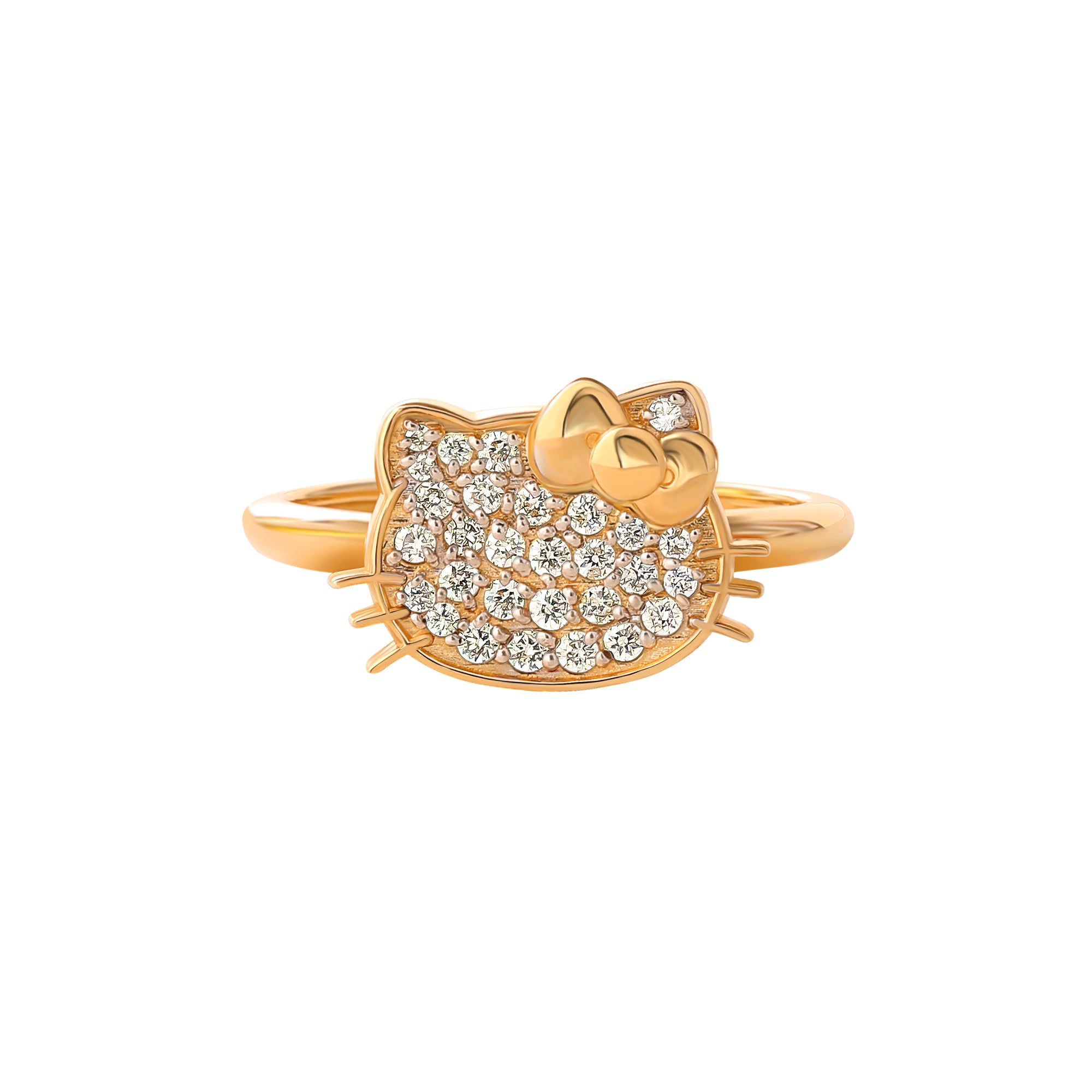 Elegant jewelry display featuring the Hello Kitty 14K gold ring in a gift box
