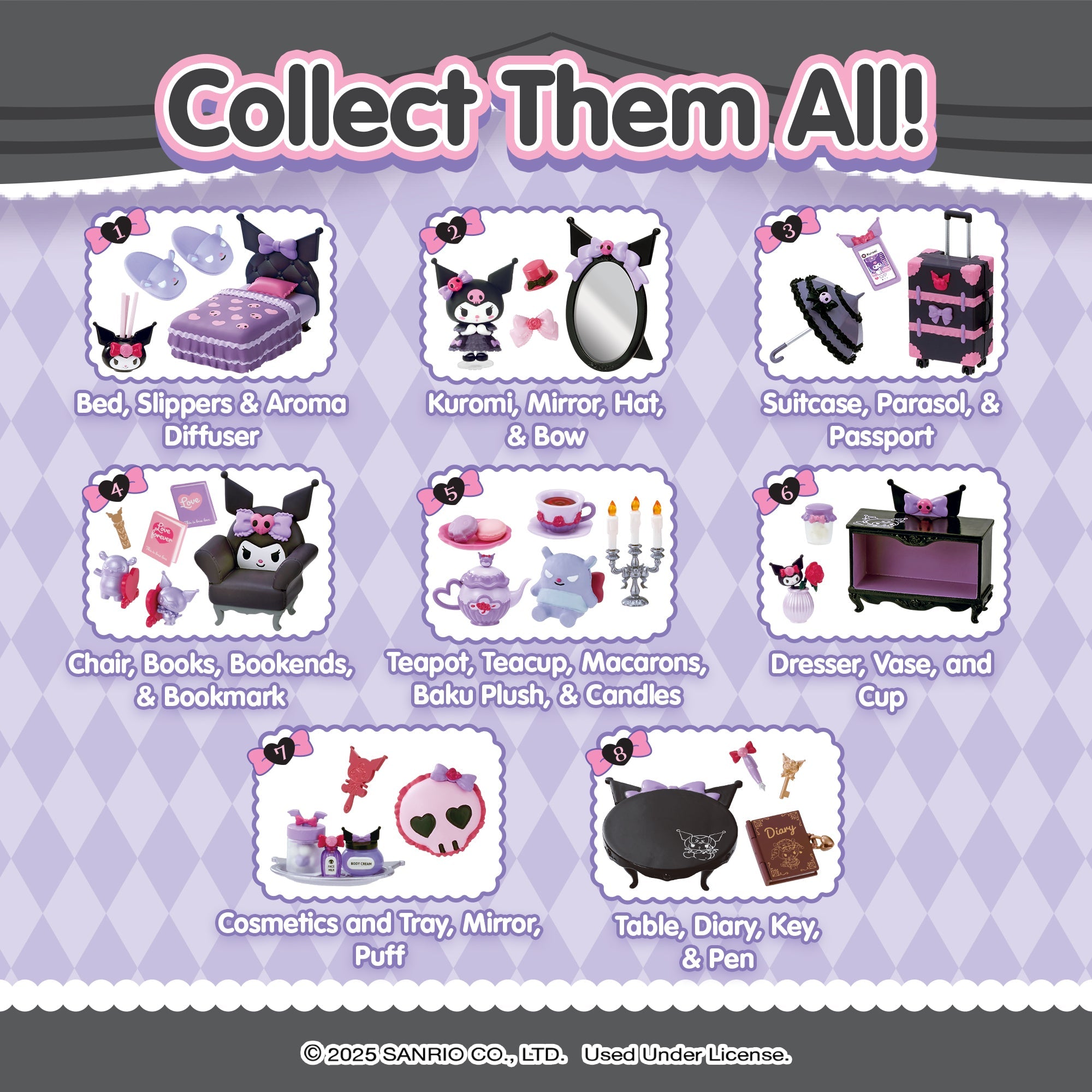 Kuromis Gothic Room Blind Box Figure Set with various miniature furniture