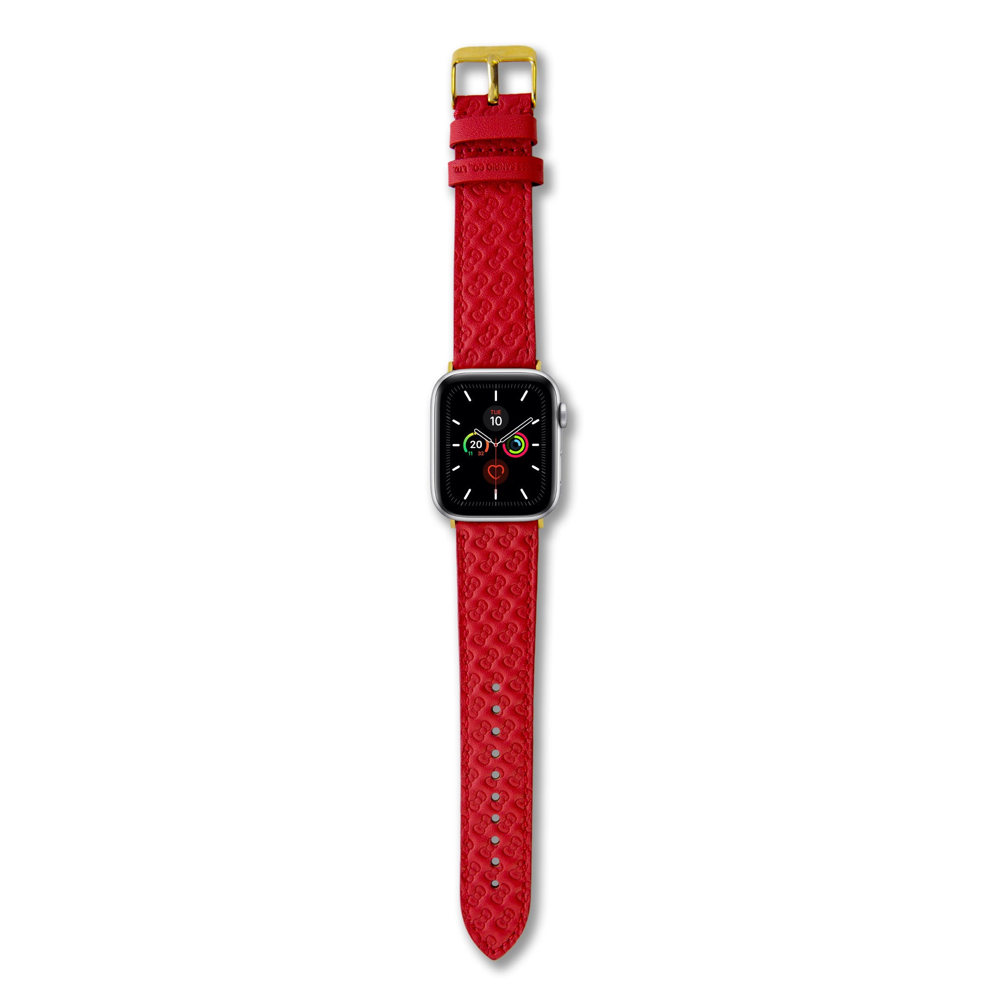 Side view of the stylish Hello Kitty watch band with gold clasp.