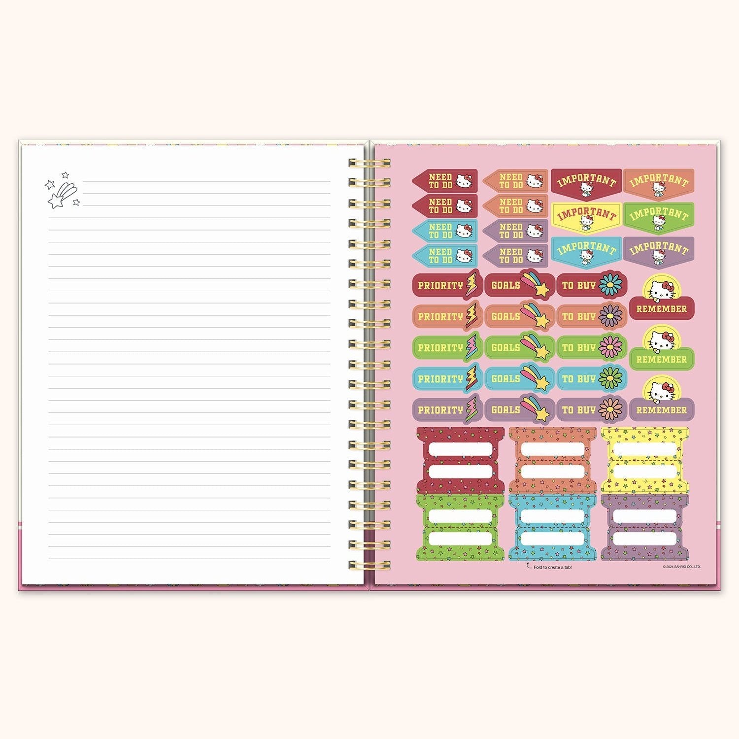 Back view of the Hello Kitty spiral bound notebook displaying wire-o binding