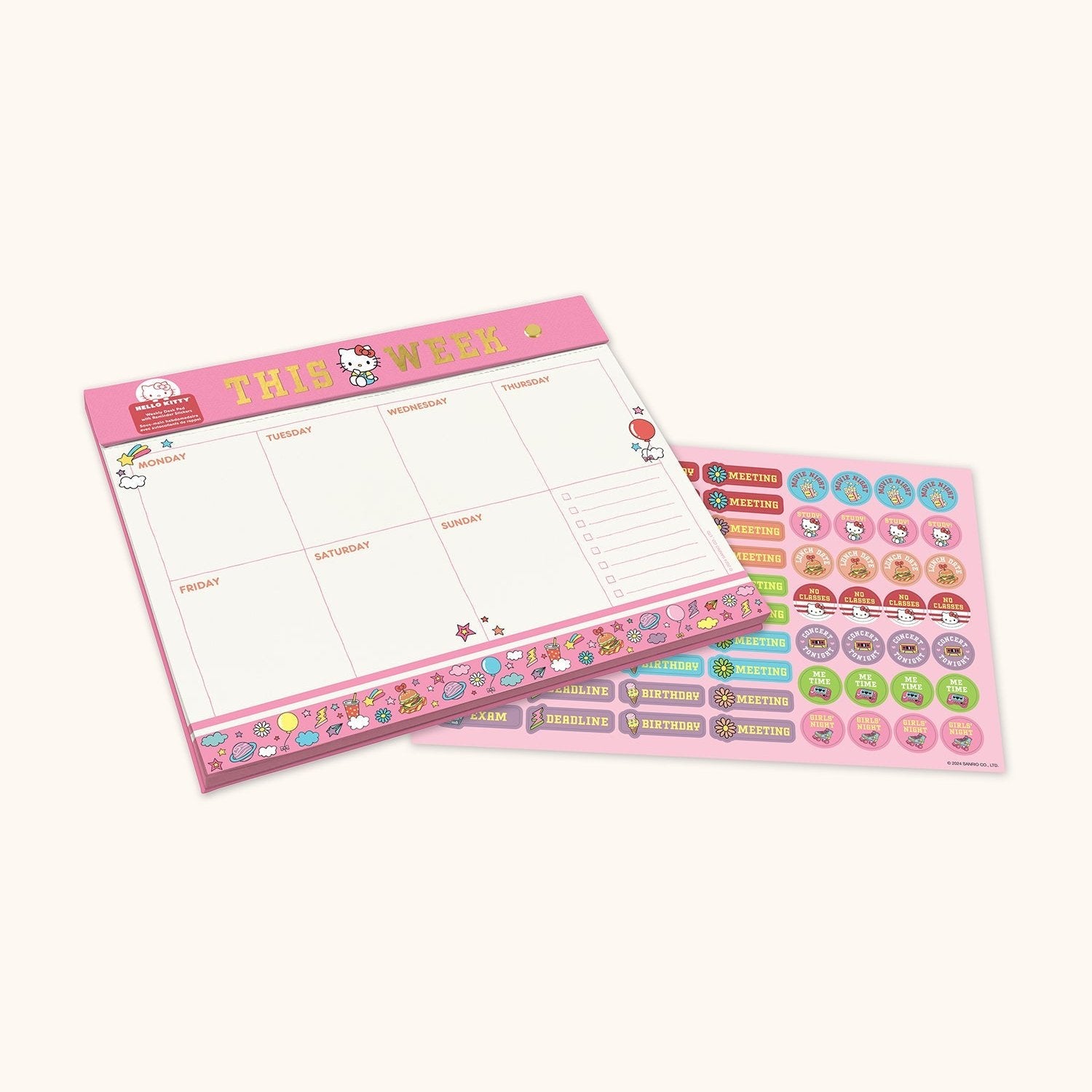 Close-up of Hello Kitty artwork on the planners cover.