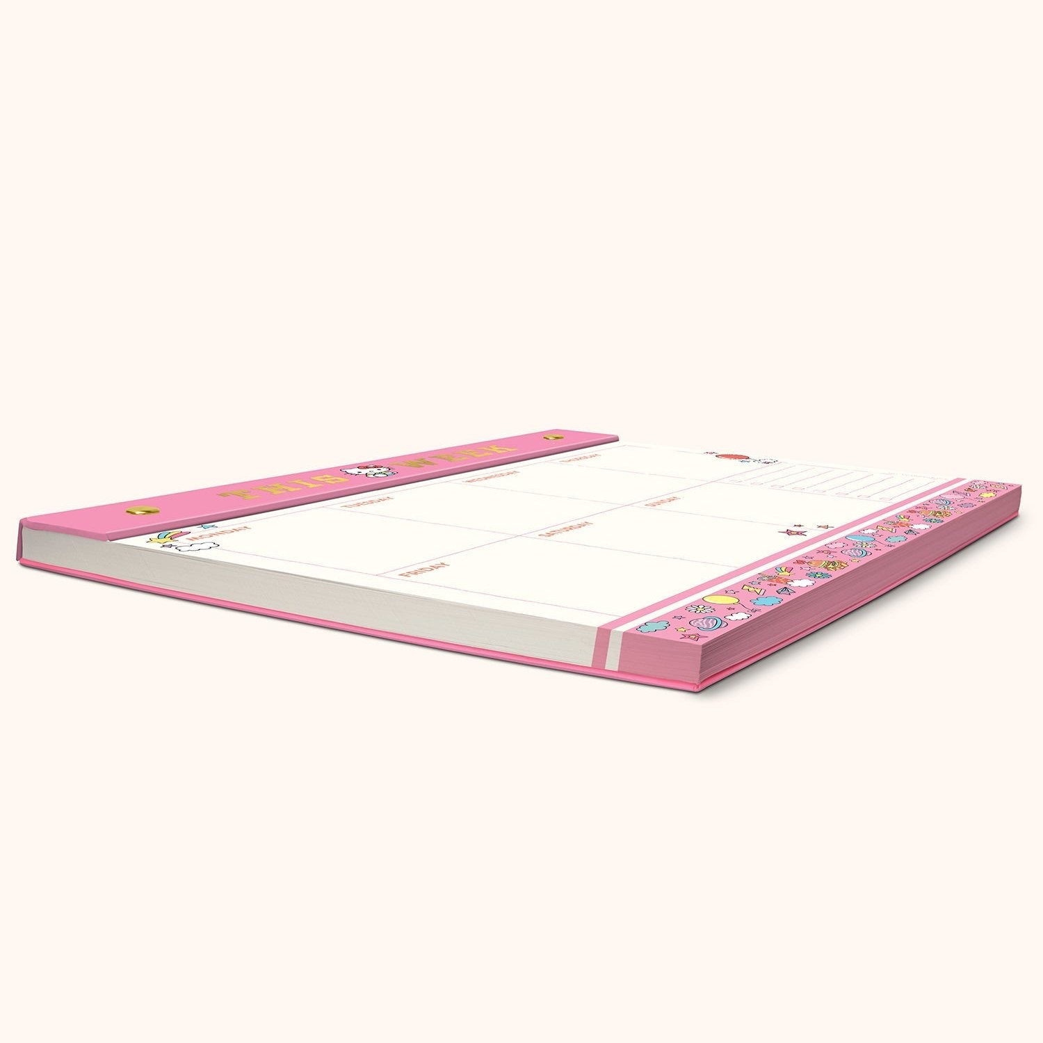 Close-up of Hello Kitty artwork on the planners cover.