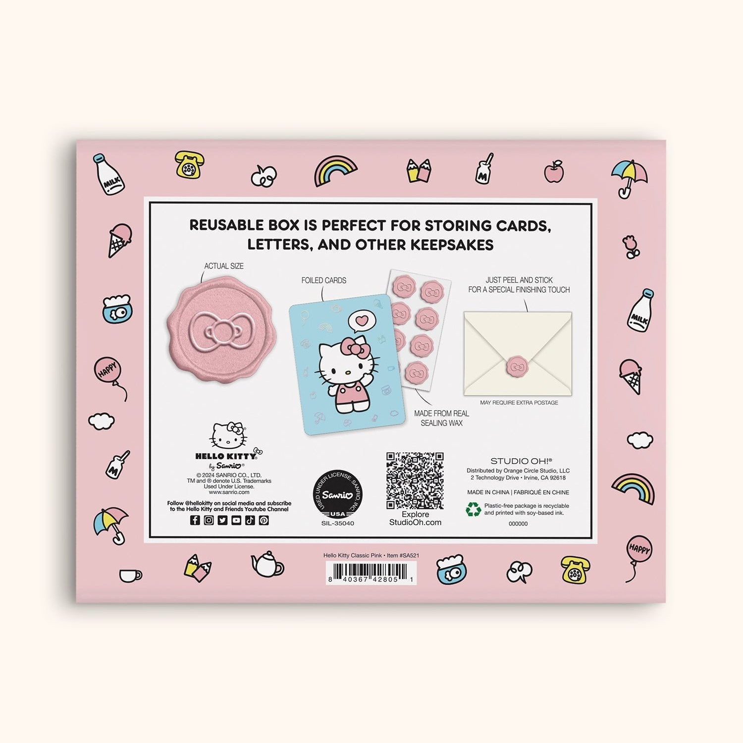 Hello Kitty note card set with wax seals on a table setting