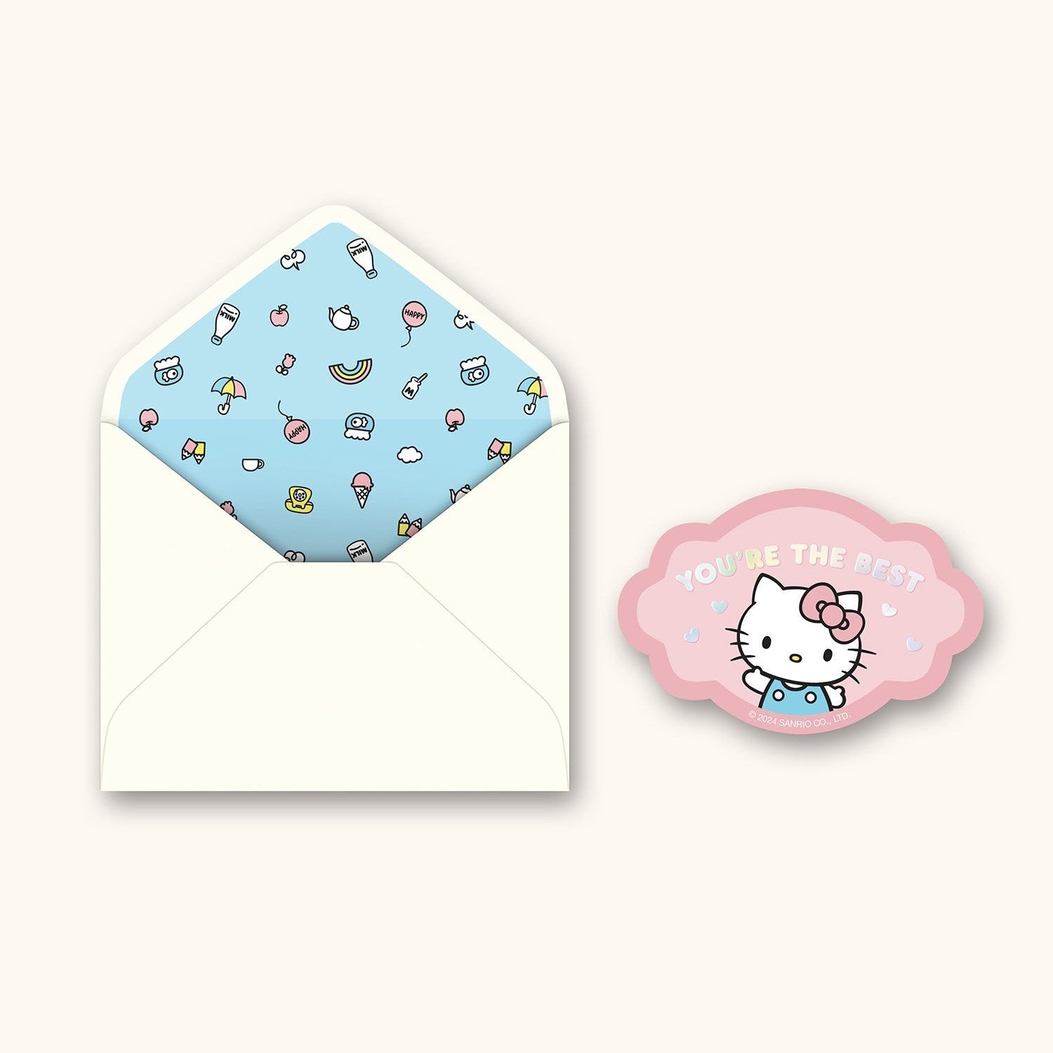 Close-up of Hello Kitty artwork on the deluxe greeting card