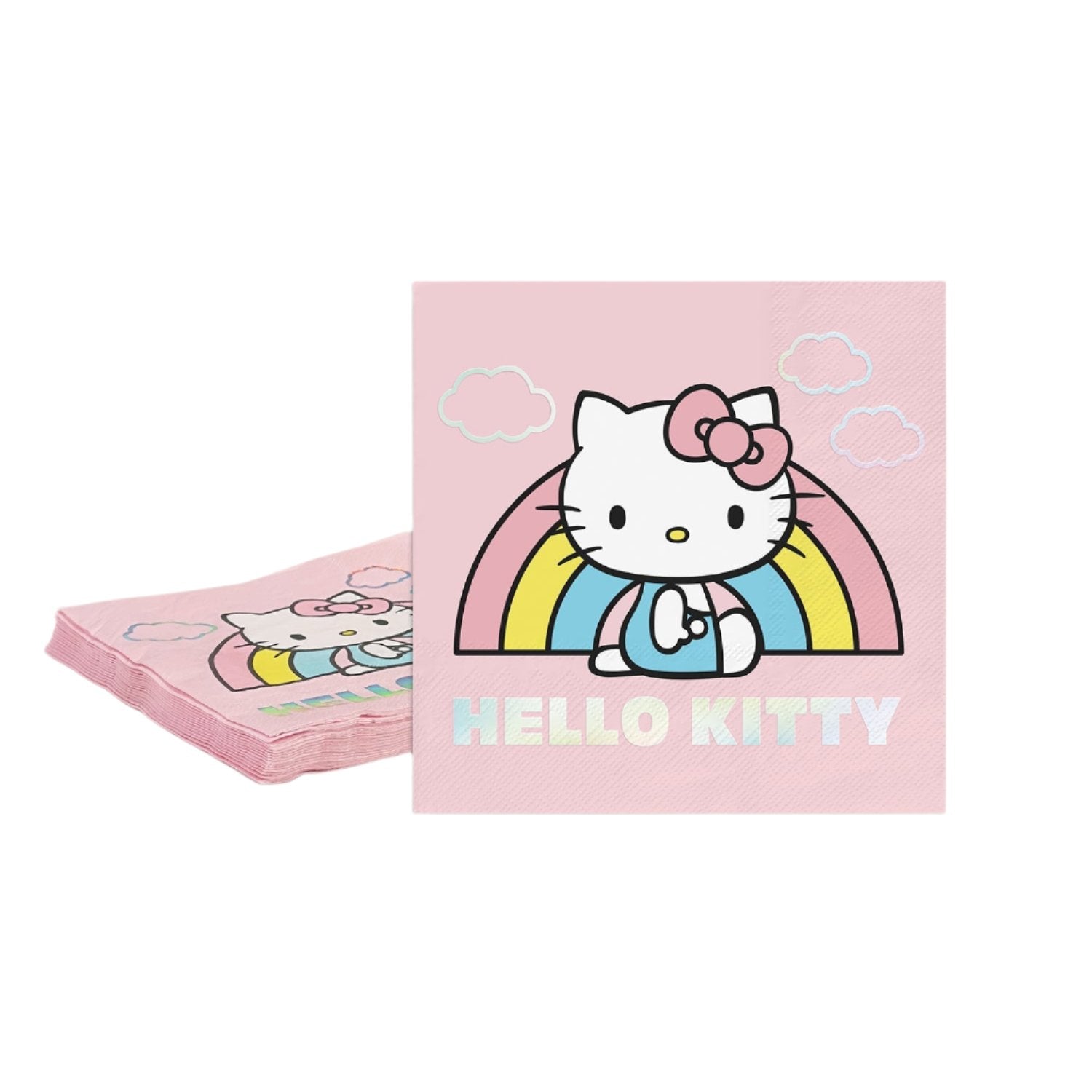 Hello Kitty Rainbow Skies napkins displayed on a dining table