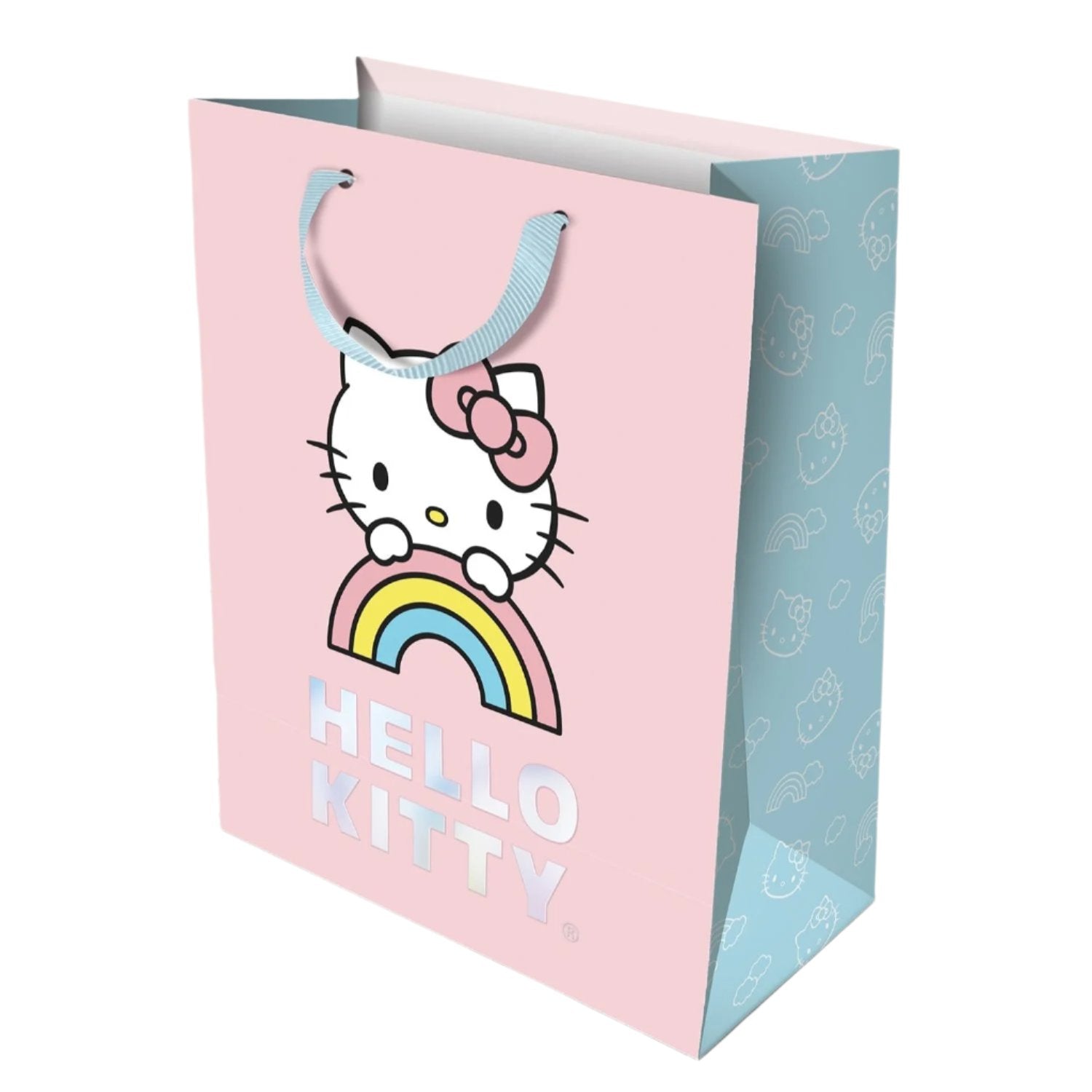 Hello Kitty large gift bag with rainbow design and matching tissue paper.