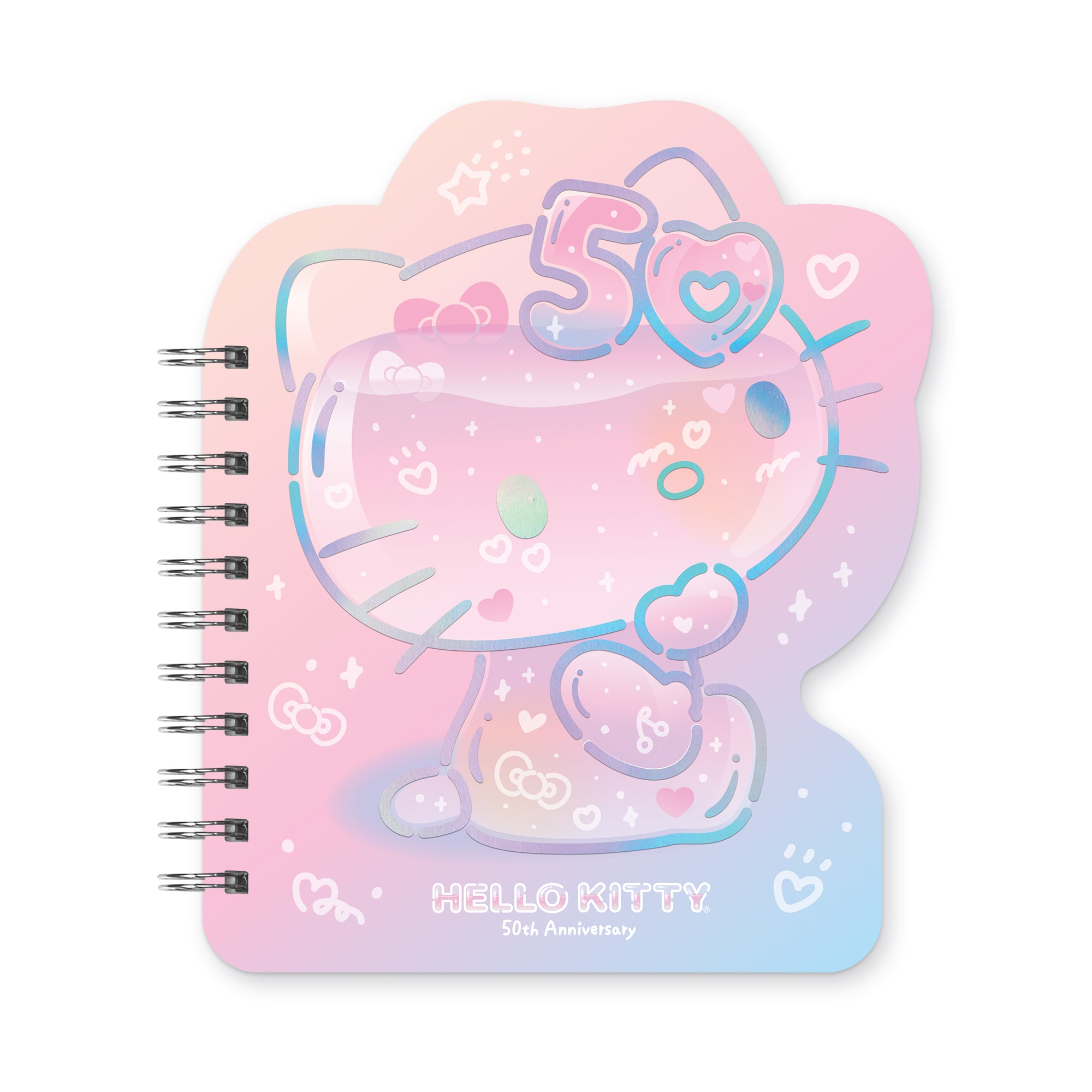 Front view of Hello Kitty spiral notebook showcasing die-cut design