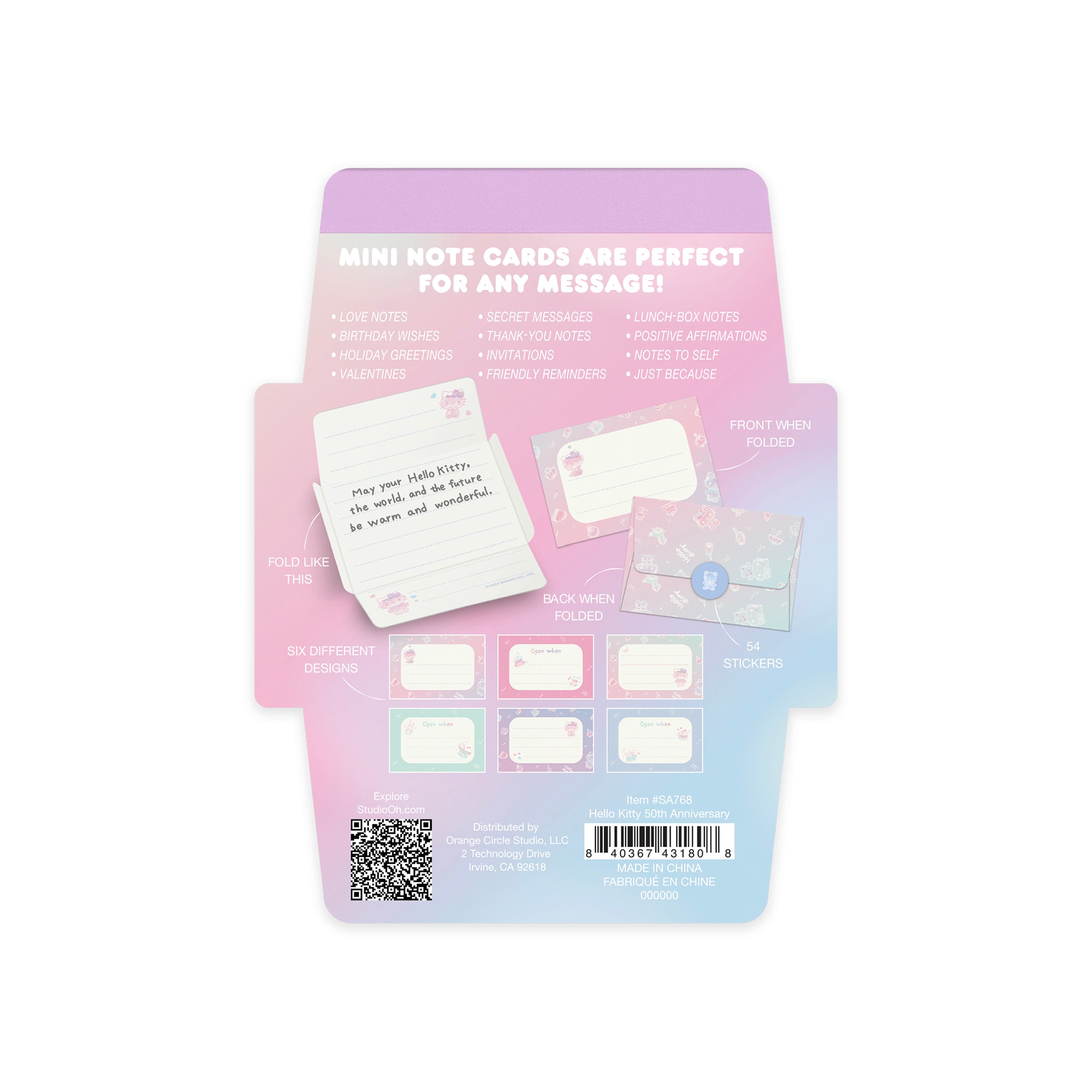 Hello Kitty 50th Anniversary custom note cards with stickers and envelope