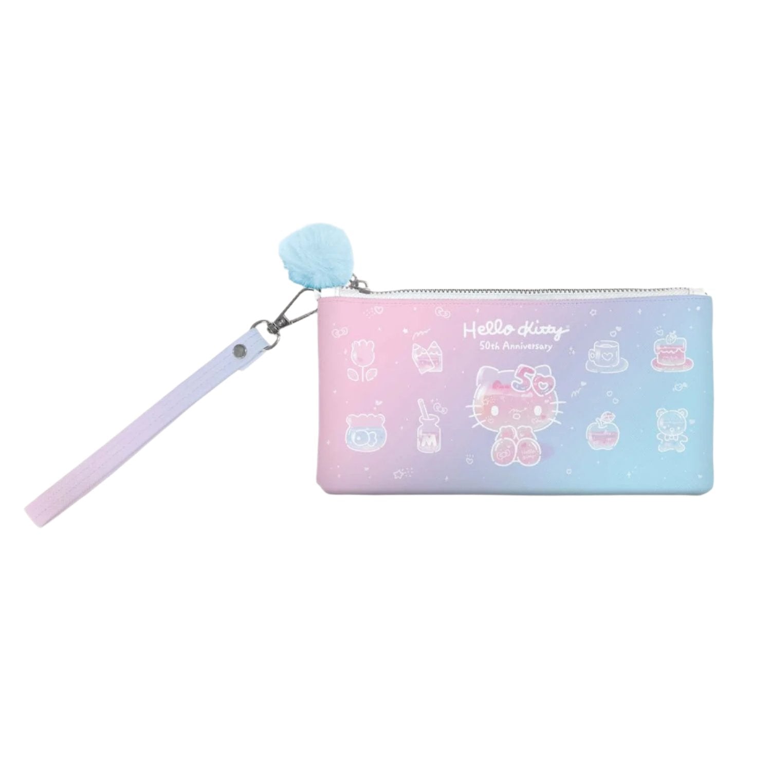 Hello Kitty pencil case pouch open, showing interior space and zipper detail