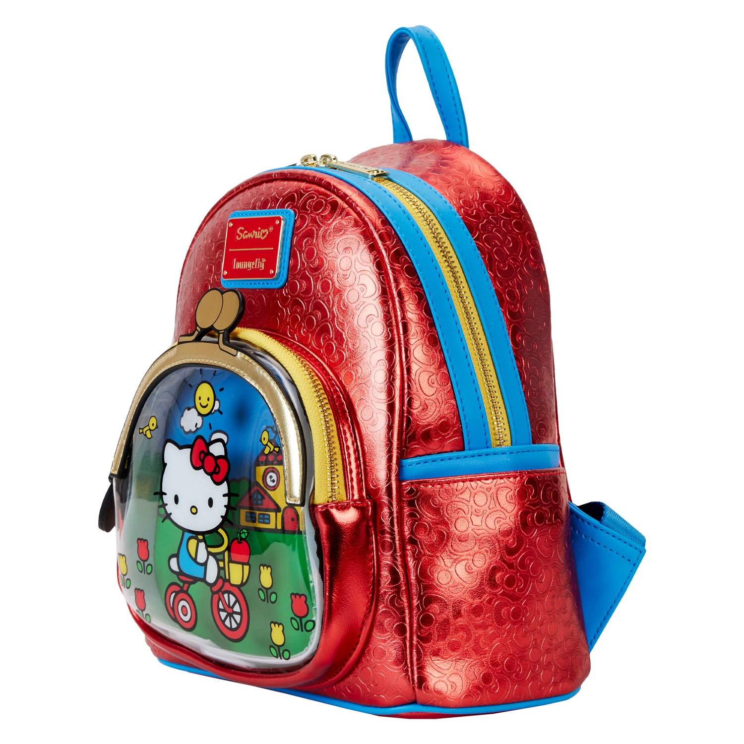 Hello Kitty 50th anniversary mini backpack with adjustable shoulder straps and side pockets
