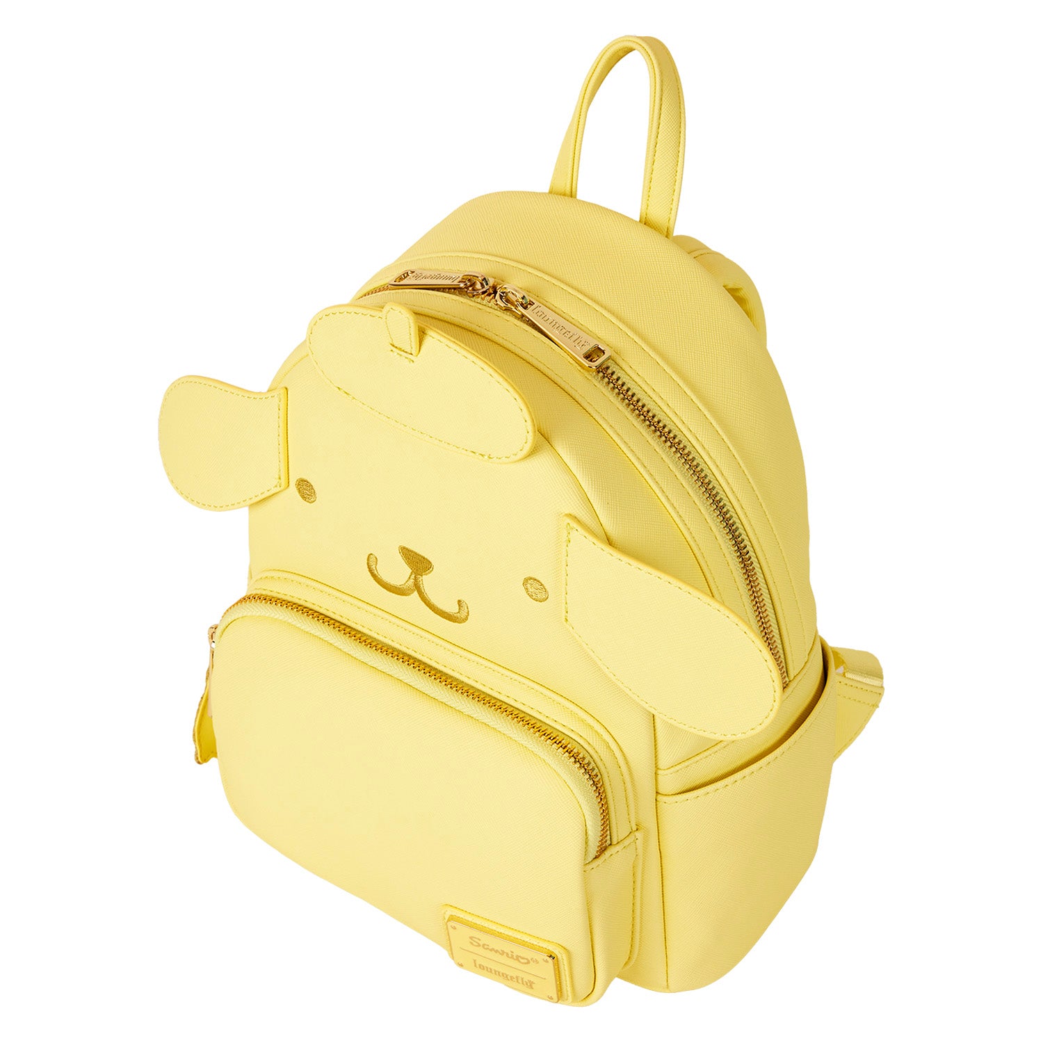Close-up of the Pompompurin character appliques and gold hardware details.