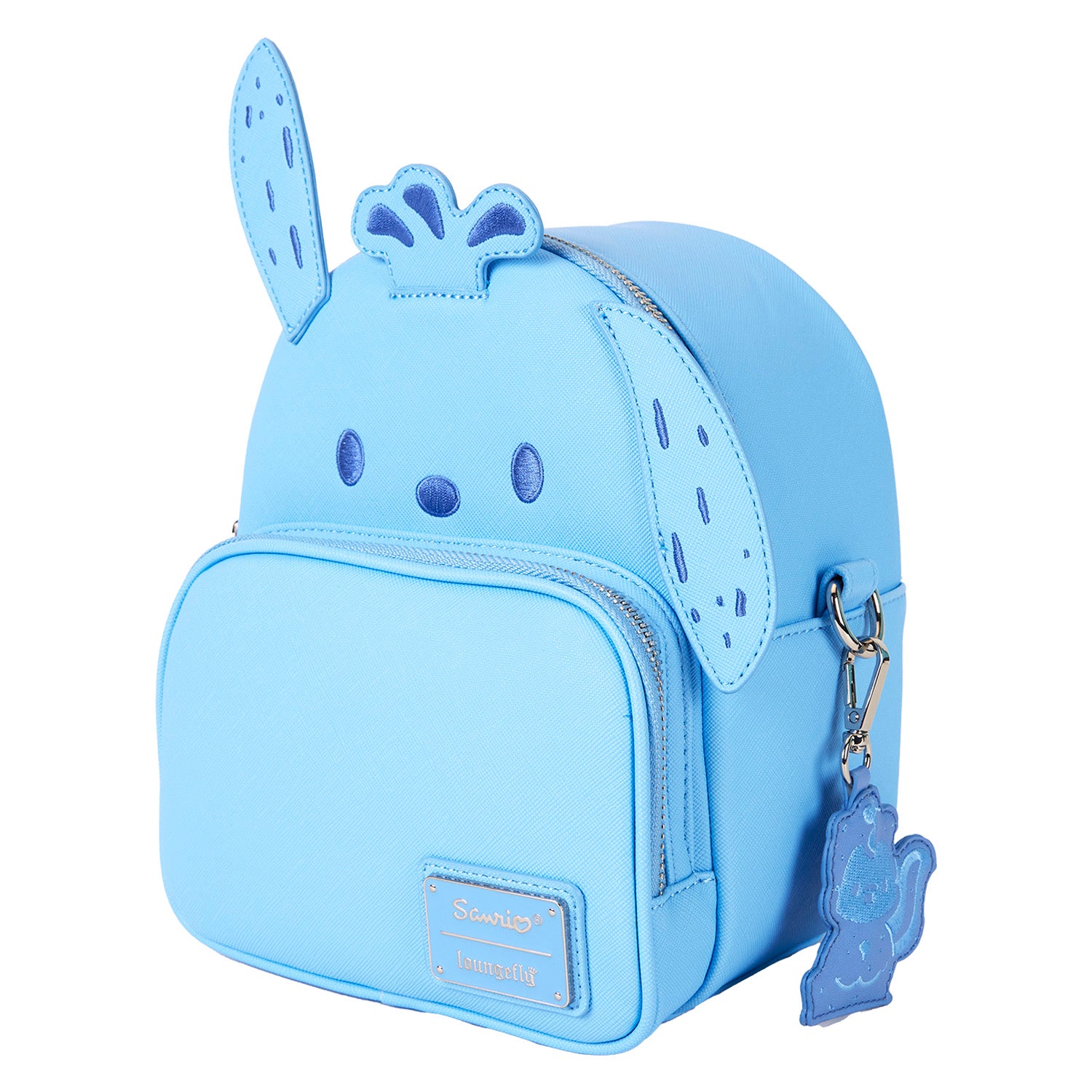 Close-up of mini backpack purse texture and embroidered Pochacco ears for Florida outings